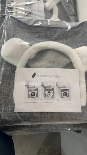 Nosterna Large Cat Cave - Covered Bed with Fluffy Ball & Scratch Pad for Small to Large Pets