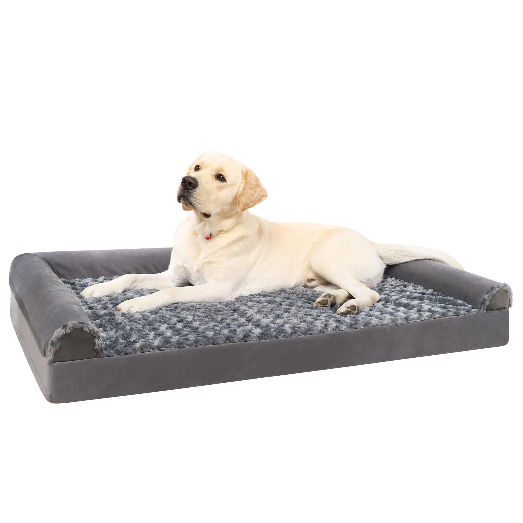 Nosterna Large Orthopedic Dog Bed, Waterproof, Washable Cover, U-Shape Bolster, Grey 91x68x16cm