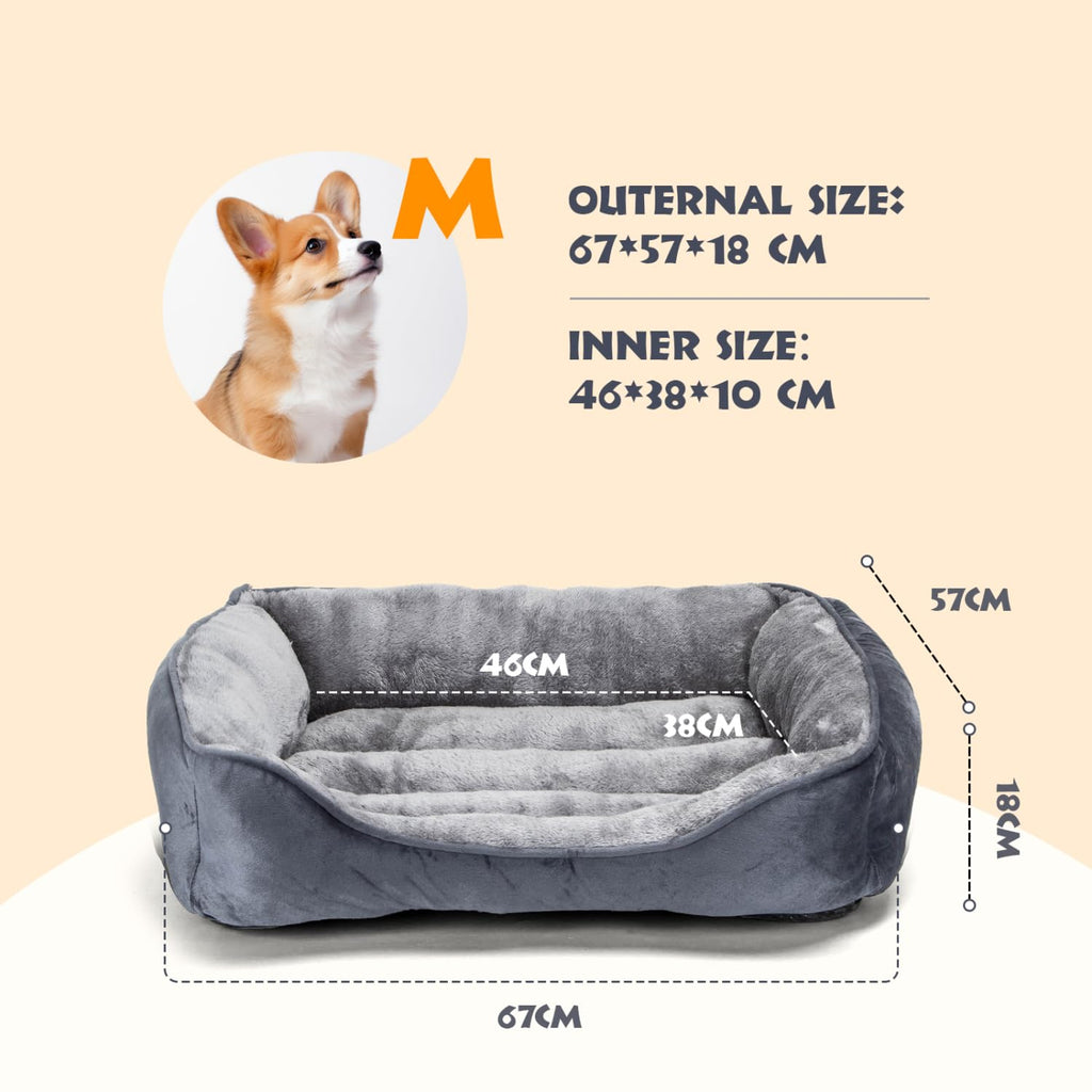 Nosterna Medium Dog Bed, Soft Washable Plush, Anti-Slip, for Small Dogs & Cats, 67x57x18cm, Grey