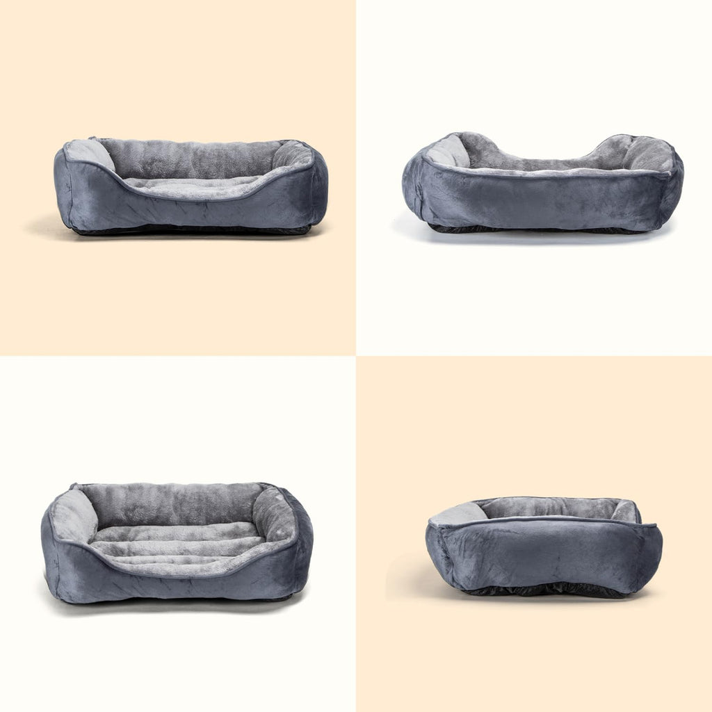 Nosterna Medium Dog Bed, Soft Washable Plush, Anti-Slip, for Small Dogs & Cats, 67x57x18cm, Grey