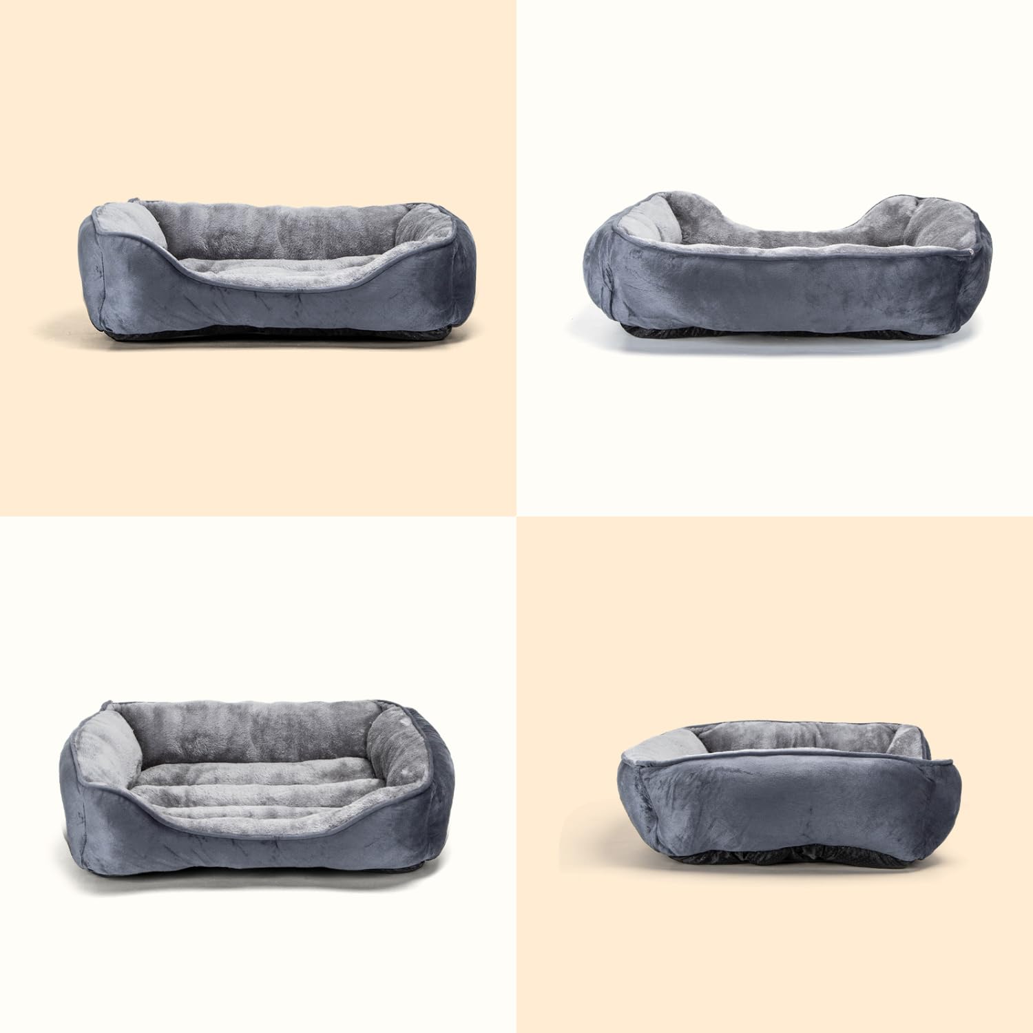 Nosterna Medium Dog Bed, Soft Washable Plush, Anti-Slip, for Small Dogs & Cats, 67x57x18cm, Grey