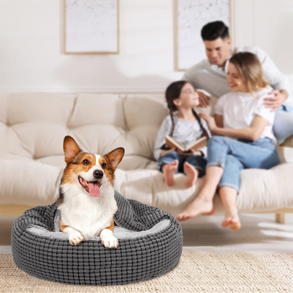 Nosterna Round Calming Donut Dog Bed, Washable Hooded Pet Bed, for Dogs up to 30lbs