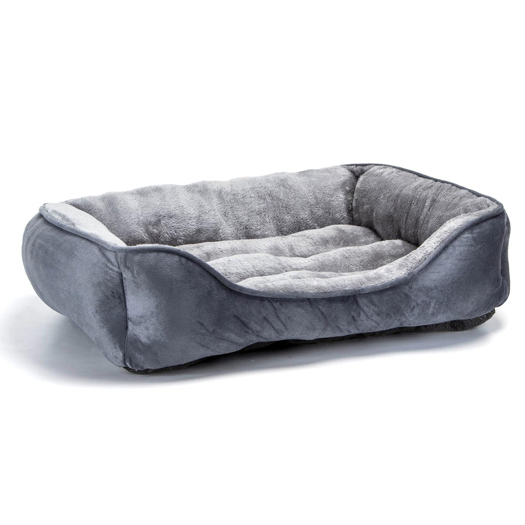 Nosterna Medium Dog Bed, Soft Washable Plush, Anti-Slip, for Small Dogs & Cats, 67x57x18cm, Grey
