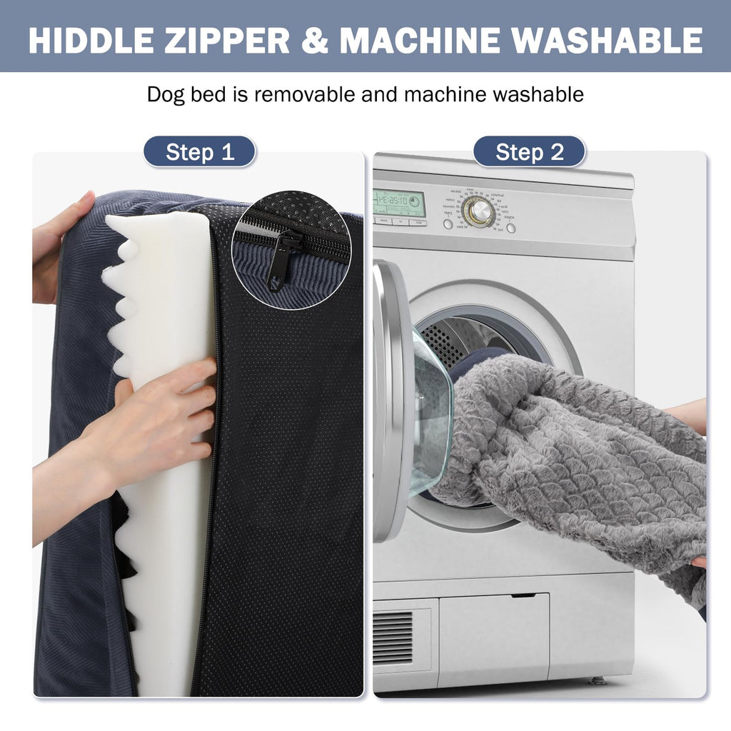 Nosterna Large Orthopedic Memory Foam Dog Bed, Washable, for Dogs up to 50lbs, Grey