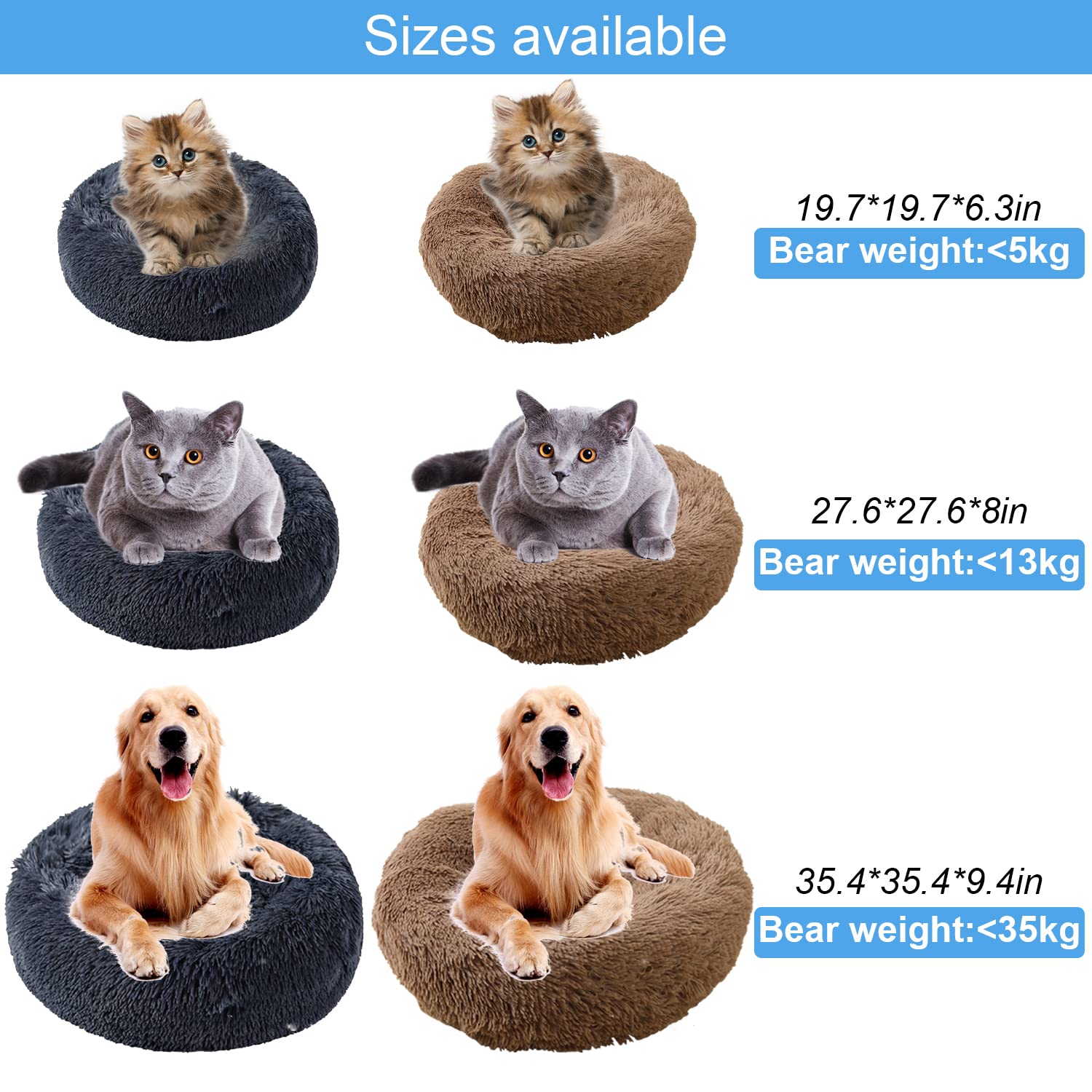 Nosterna Calming Donut Bed - Plush Washable Bed for Small Dogs & Cats