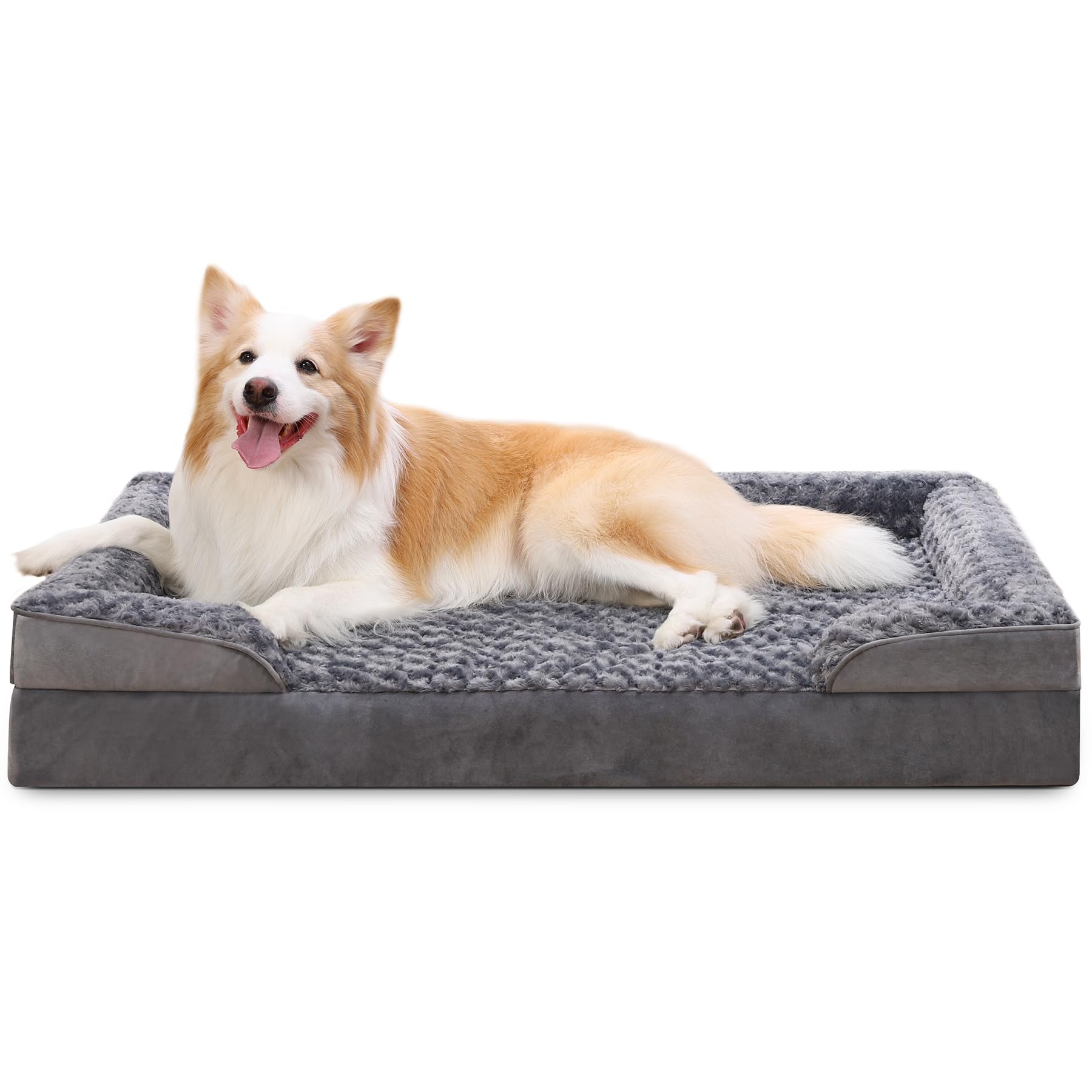 Nosterna Large Orthopedic Dog Bed, Memory Foam, Washable, Non-Slip, C-Shape Bolster, Grey 105x70x18cm