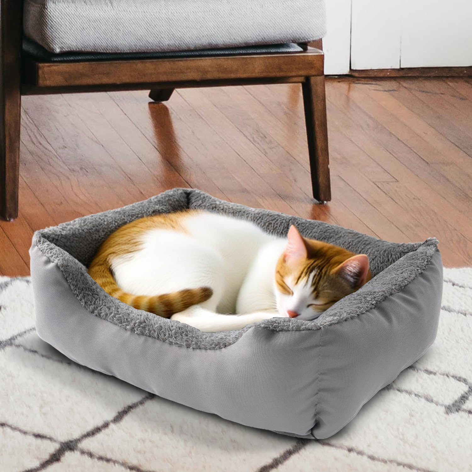 Nosterna Washable Fleece Cat & Dog Bed, Soft Non-Slip Sofa, for Small to Large Pets, Grey