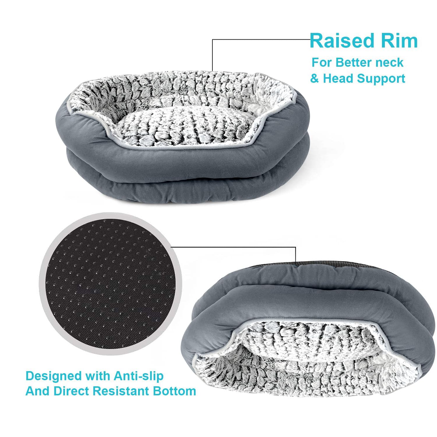 Nosterna Calming Dog & Cat Bed - Soft Plush Anti-Anxiety, Machine Washable (Medium)