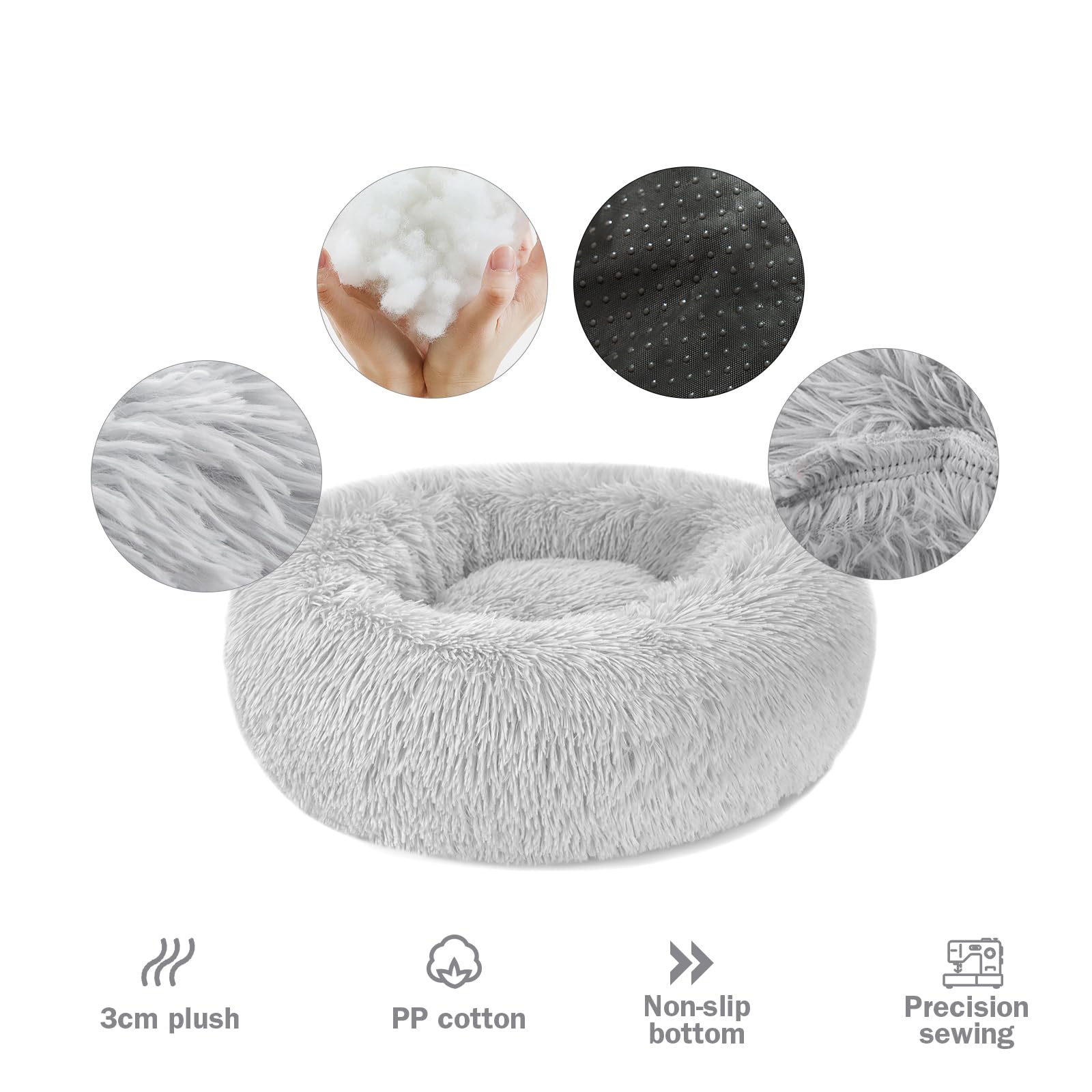 Nosterna Calming Dog & Cat Donut Bed - Washable Plush Anti-Anxiety Bed with Non-Slip Bottom