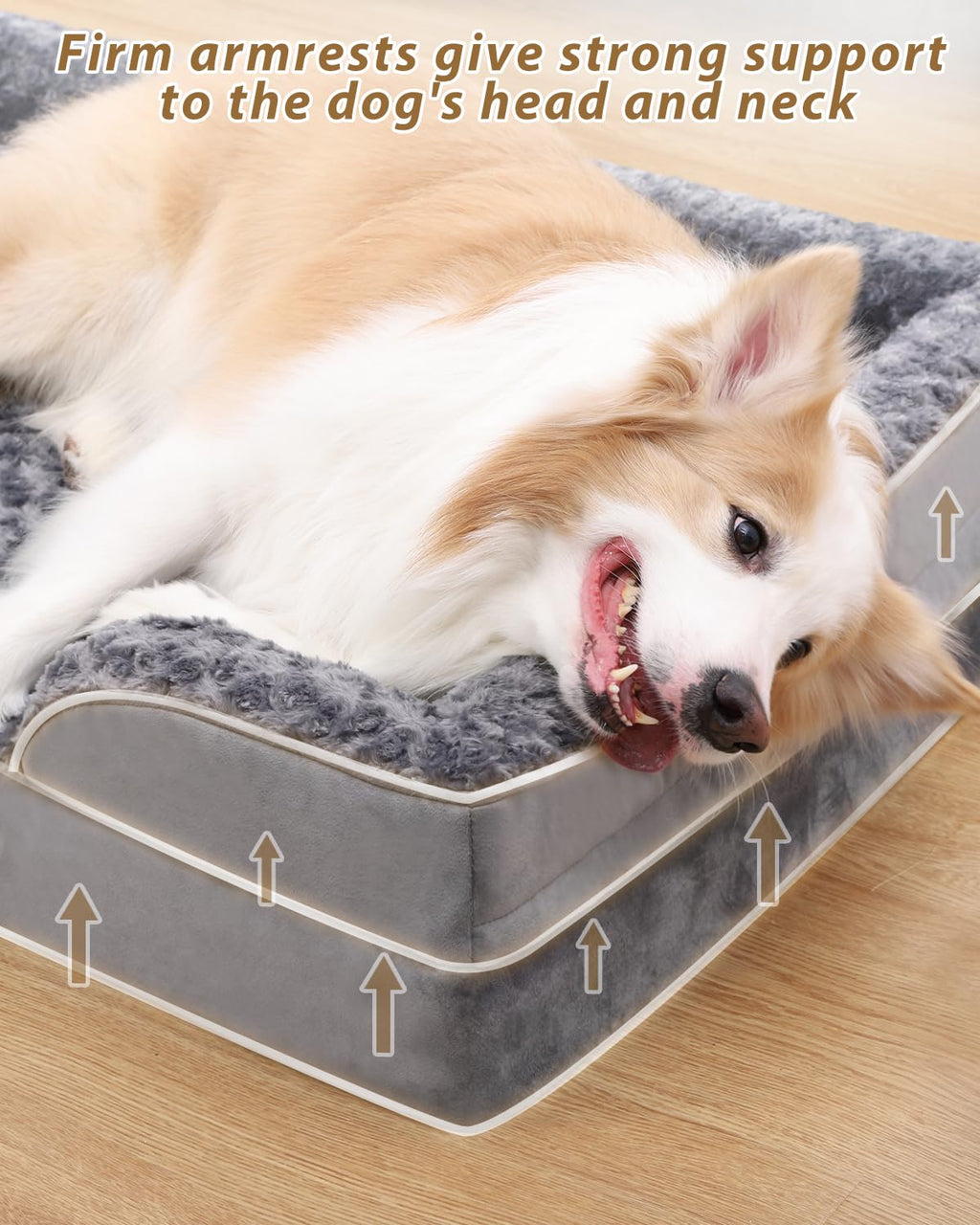 Nosterna Large Orthopedic Dog Bed, Memory Foam, Washable, Non-Slip, C-Shape Bolster, Grey 105x70x18cm