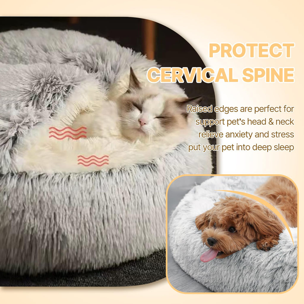 Nosterna Calming Dog Bed - Washable Plush Donut Bed for Small/Medium Dogs & Cats