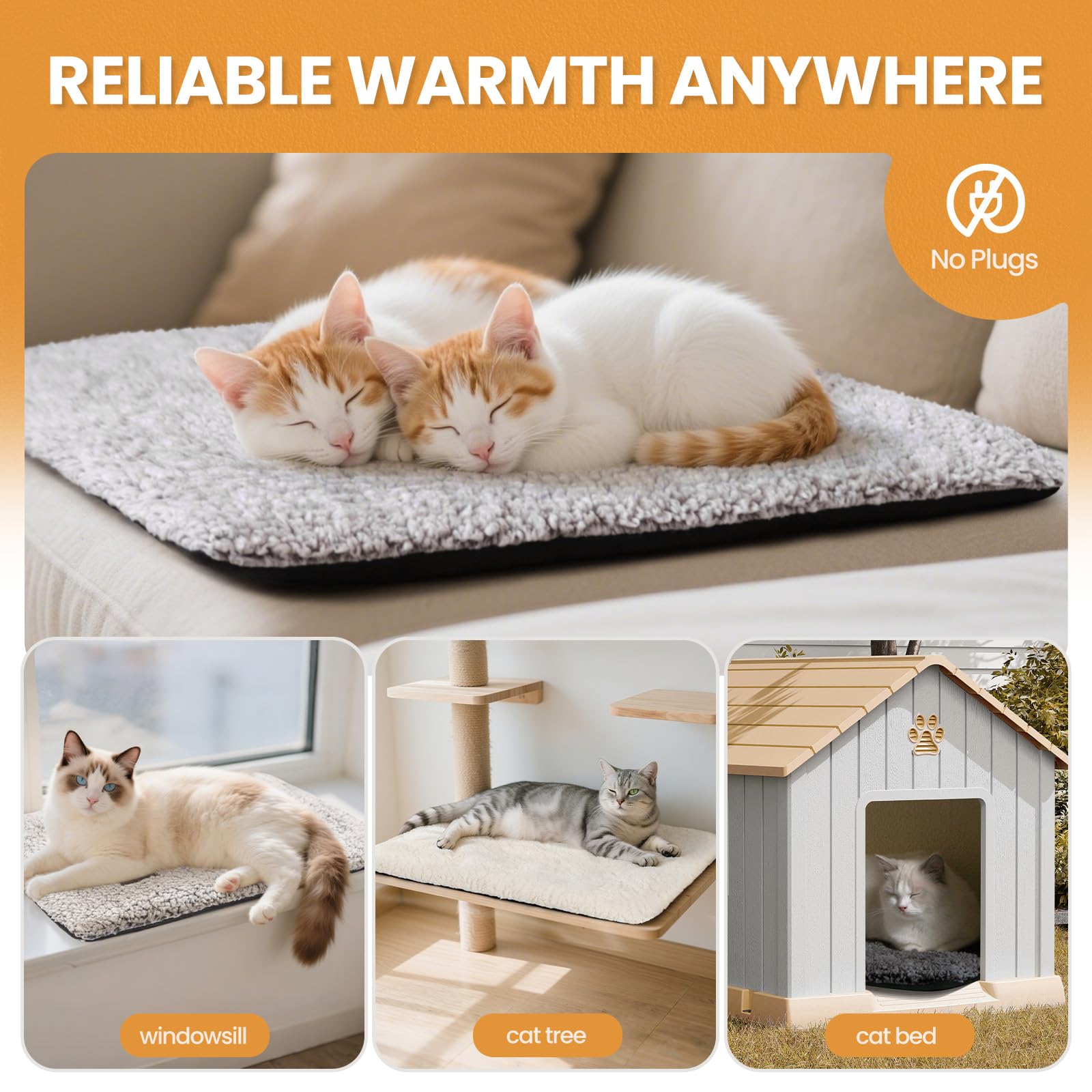 Nosterna Self-Heating Cat & Dog Bed - Washable Thermal Pad with Non-Slip Bottom