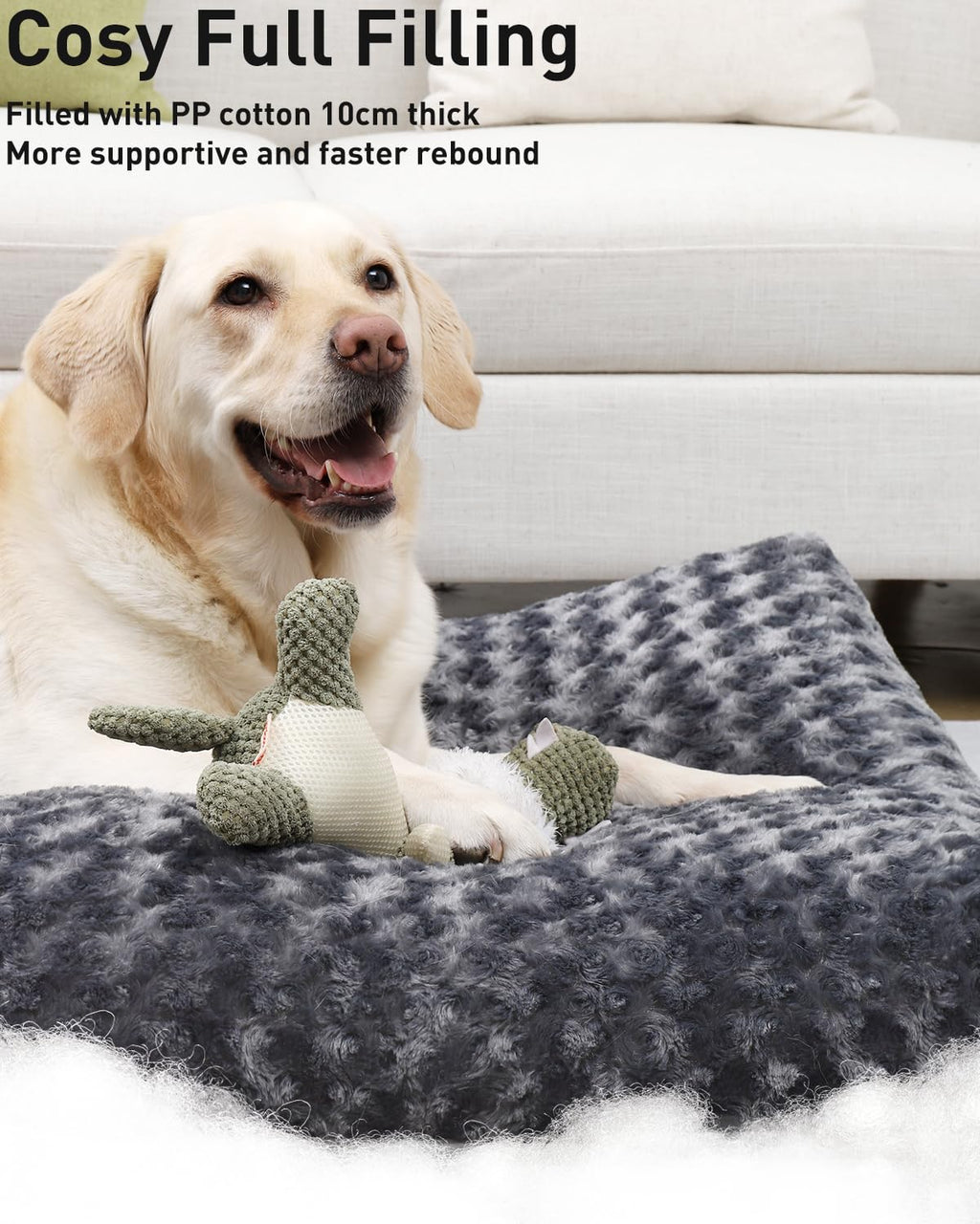 Nosterna Large Dog Bed - Washable Calming Crate Mattress with Non-Skid Bottom