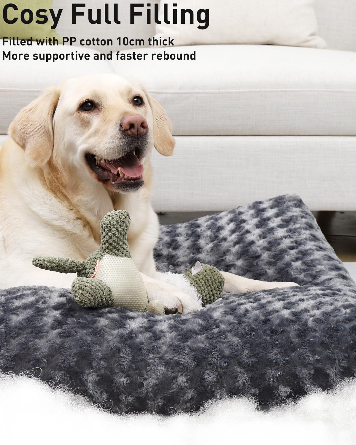 Nosterna Large Dog Bed - Washable Calming Crate Mattress with Non-Skid Bottom