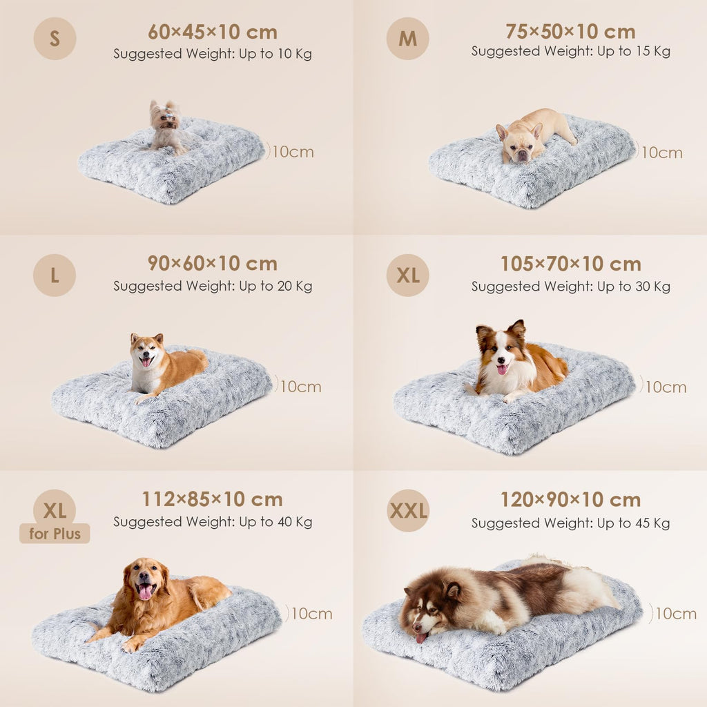 Nosterna Large Washable Crate Dog Bed - Fluffy Calming Bed with Anti-Slip Bottom