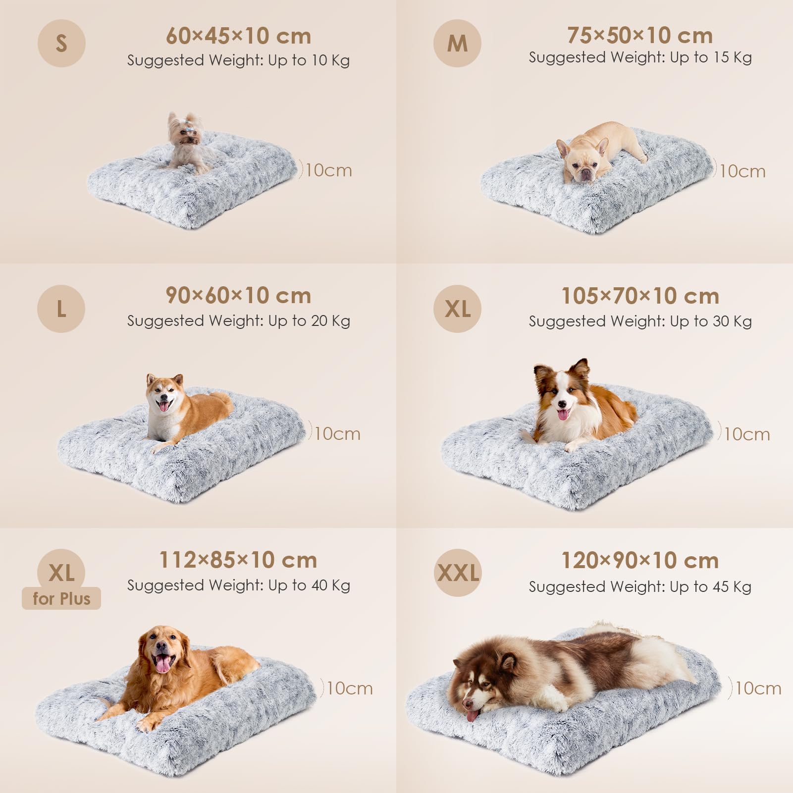 Nosterna Large Washable Crate Dog Bed - Fluffy Calming Bed with Anti-Slip Bottom