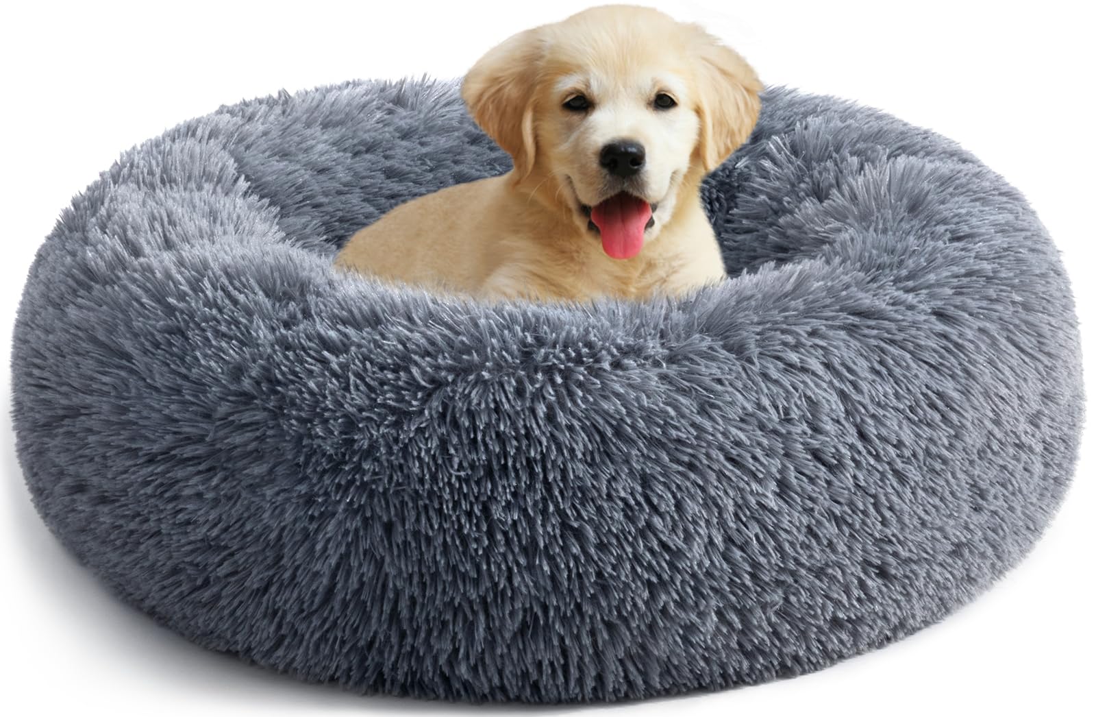 Nosterna Calming Donut Dog Bed - Washable Anti-Anxiety Plush Bed for Medium & Small Pets