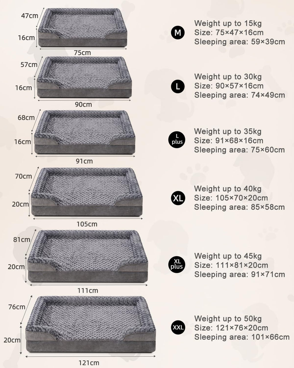 Nosterna Large Orthopedic Dog Bed, Memory Foam, Washable, Non-Slip, C-Shape Bolster, Grey 105x70x18cm