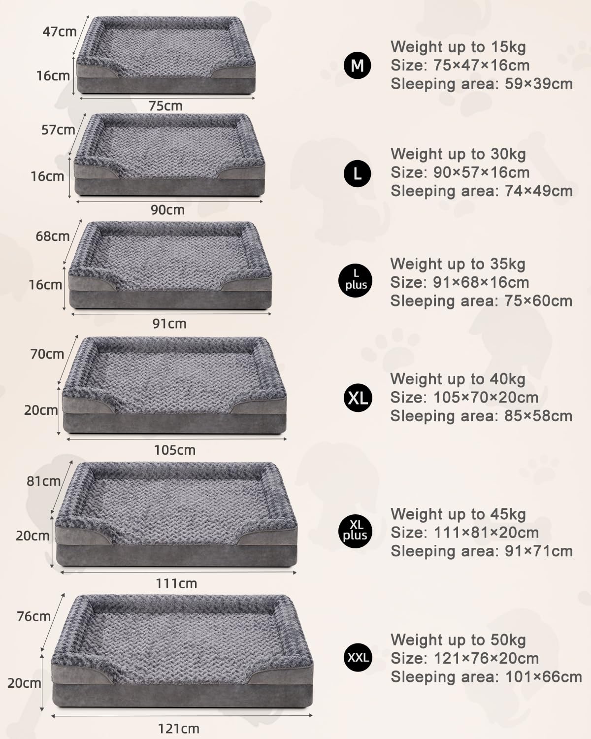 Nosterna Large Orthopedic Dog Bed, Memory Foam, Washable, Non-Slip, C-Shape Bolster, Grey 105x70x18cm