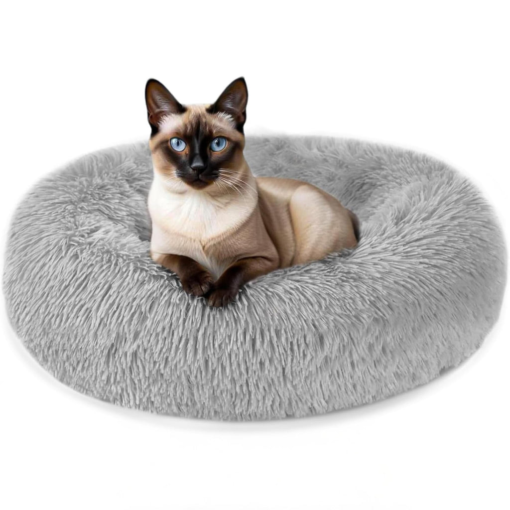 Nosterna Plush Donut Cat & Dog Bed - Calming Self-Warming Bed with Anti-Slip Base
