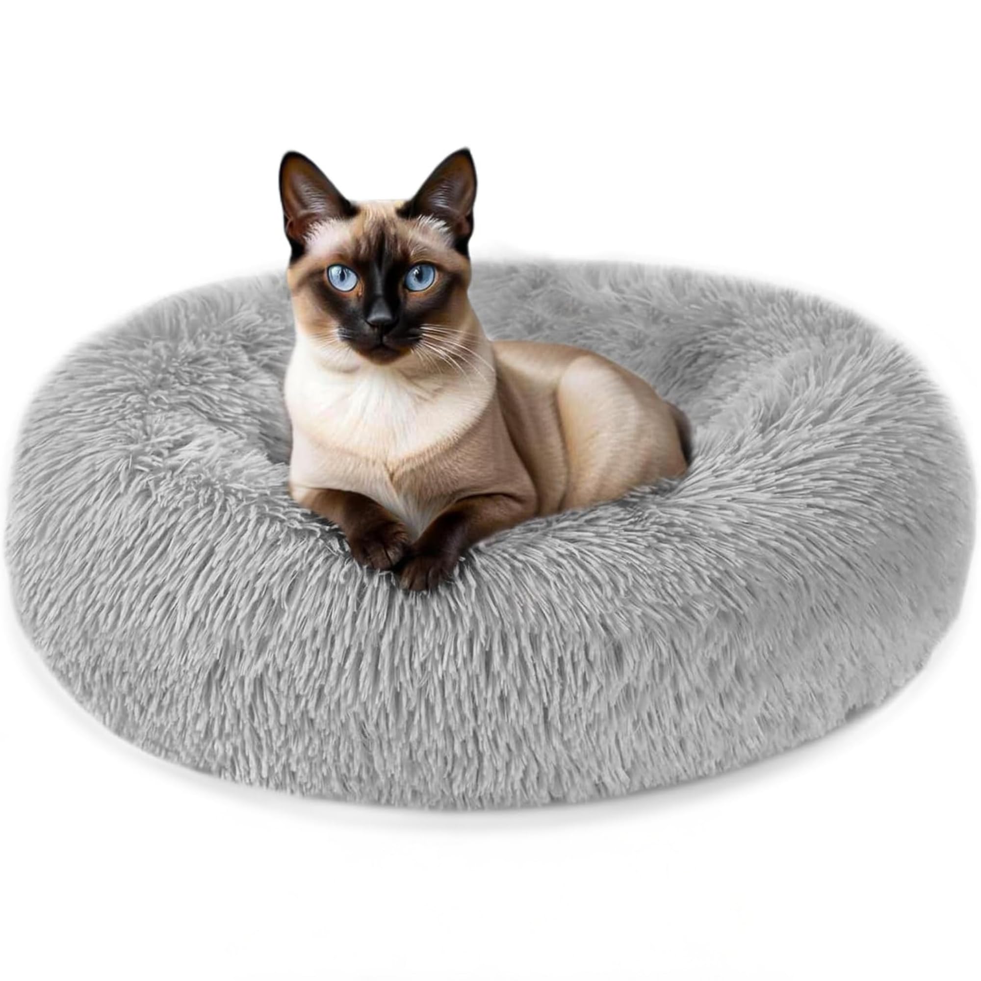 Nosterna Plush Donut Cat & Dog Bed - Calming Self-Warming Bed with Anti-Slip Base