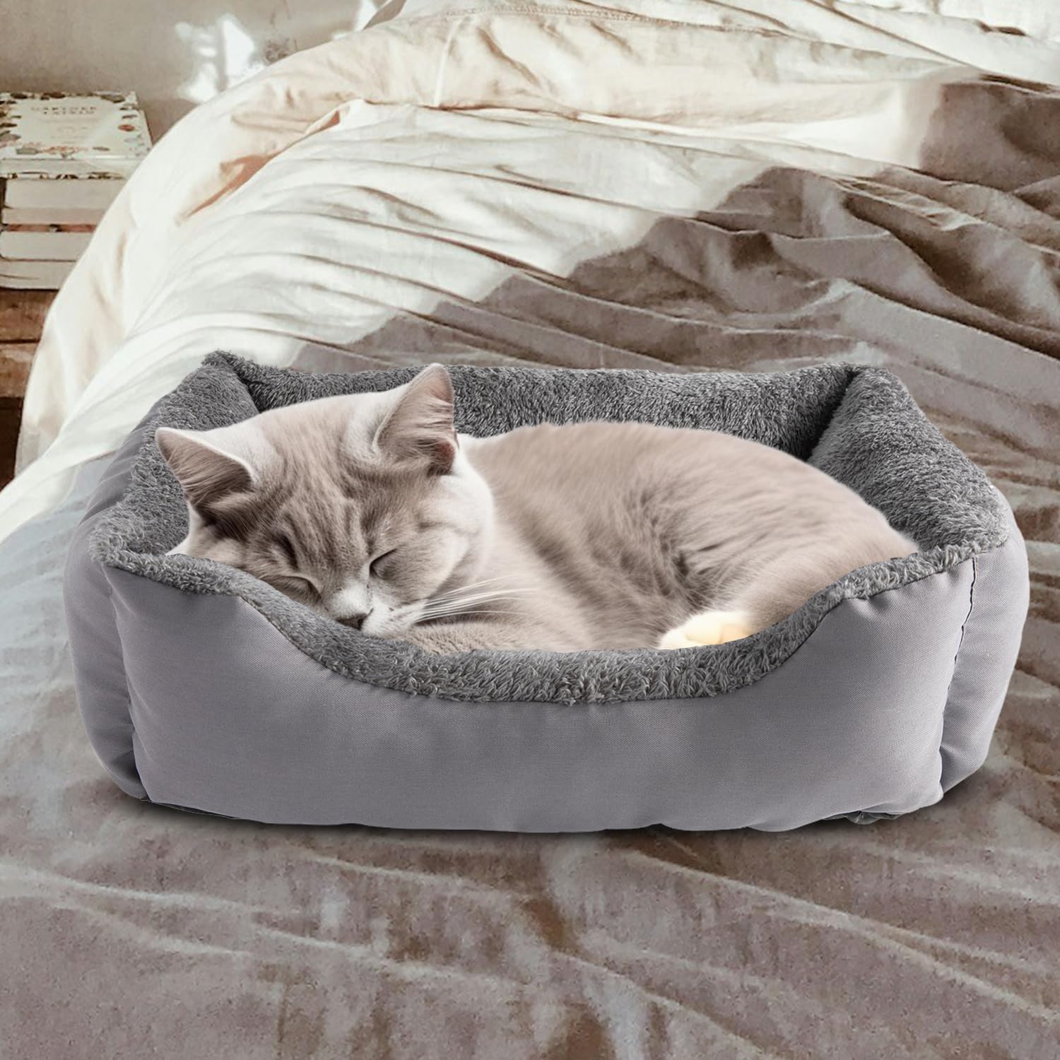 Nosterna Washable Fleece Cat & Dog Bed, Soft Non-Slip Sofa, for Small to Large Pets, Grey