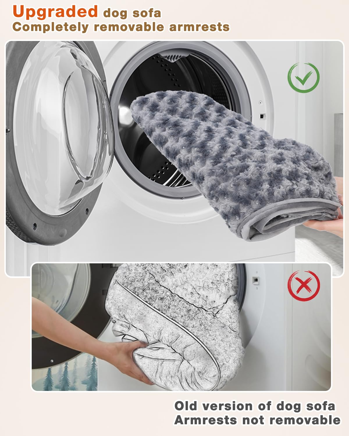 Nosterna Large Orthopedic Dog Bed, Memory Foam, Washable, Non-Slip, C-Shape Bolster, Grey 105x70x18cm