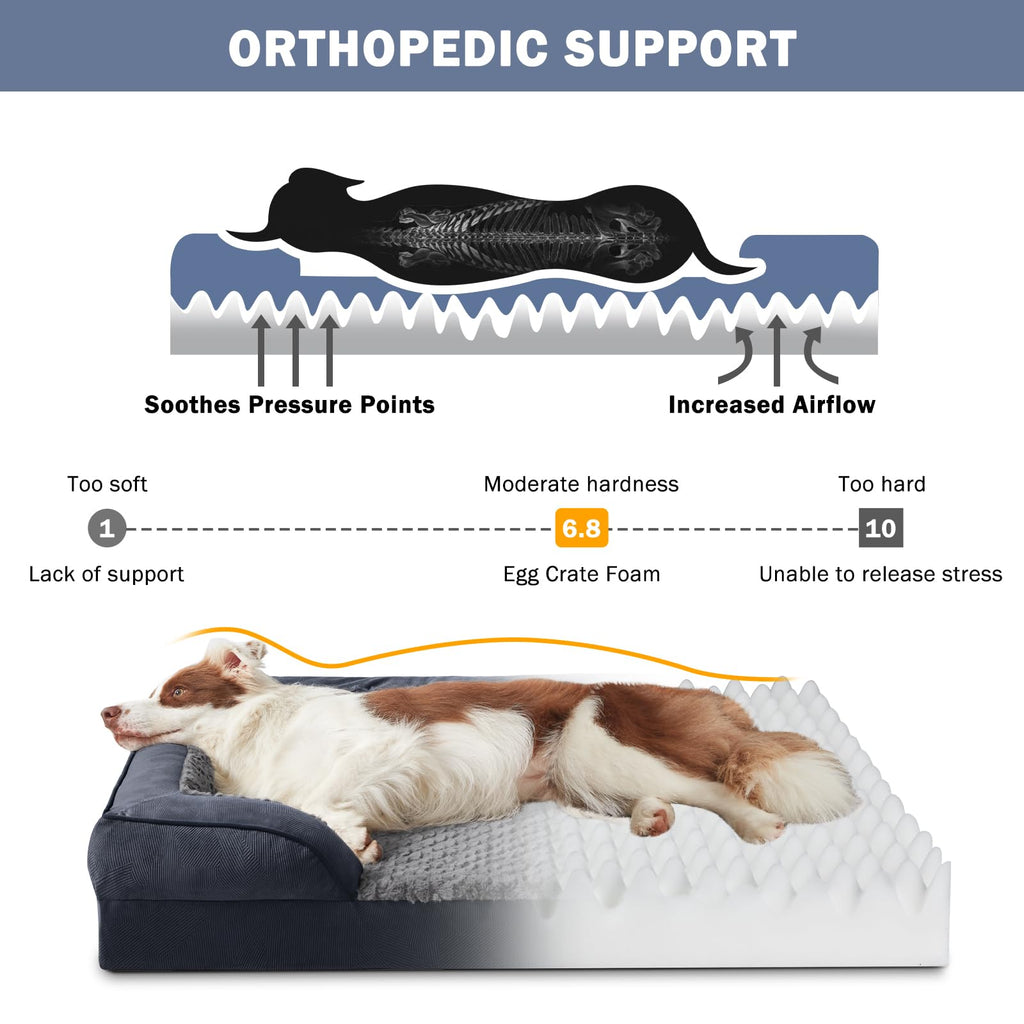 Nosterna Large Orthopedic Memory Foam Dog Bed, Washable, for Dogs up to 50lbs, Grey