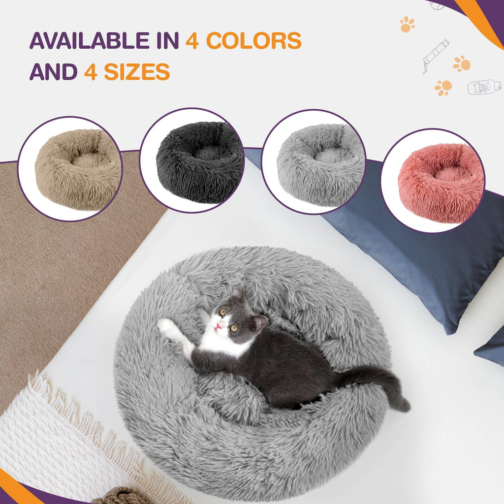 Nosterna Plush Donut Cat & Dog Bed - Calming Self-Warming Bed with Anti-Slip Base