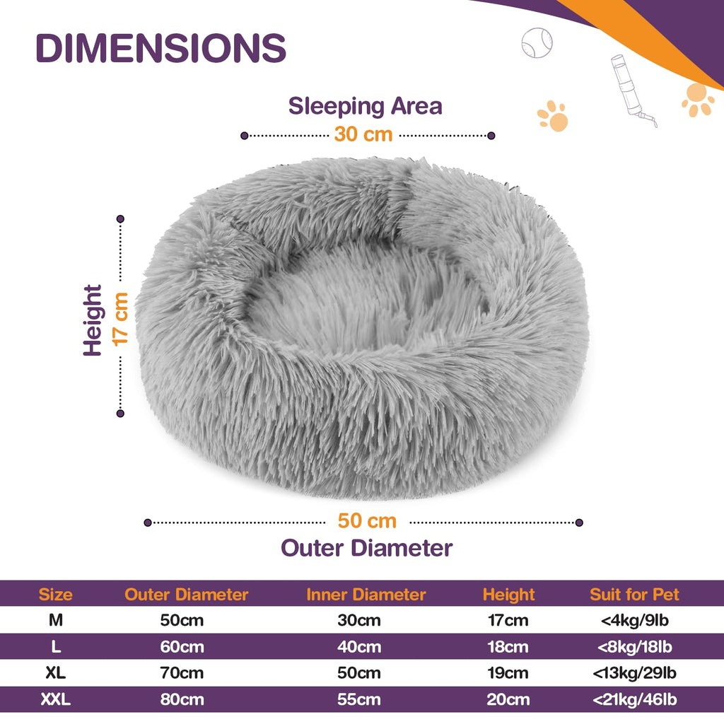 Nosterna Plush Donut Cat & Dog Bed - Calming Self-Warming Bed with Anti-Slip Base