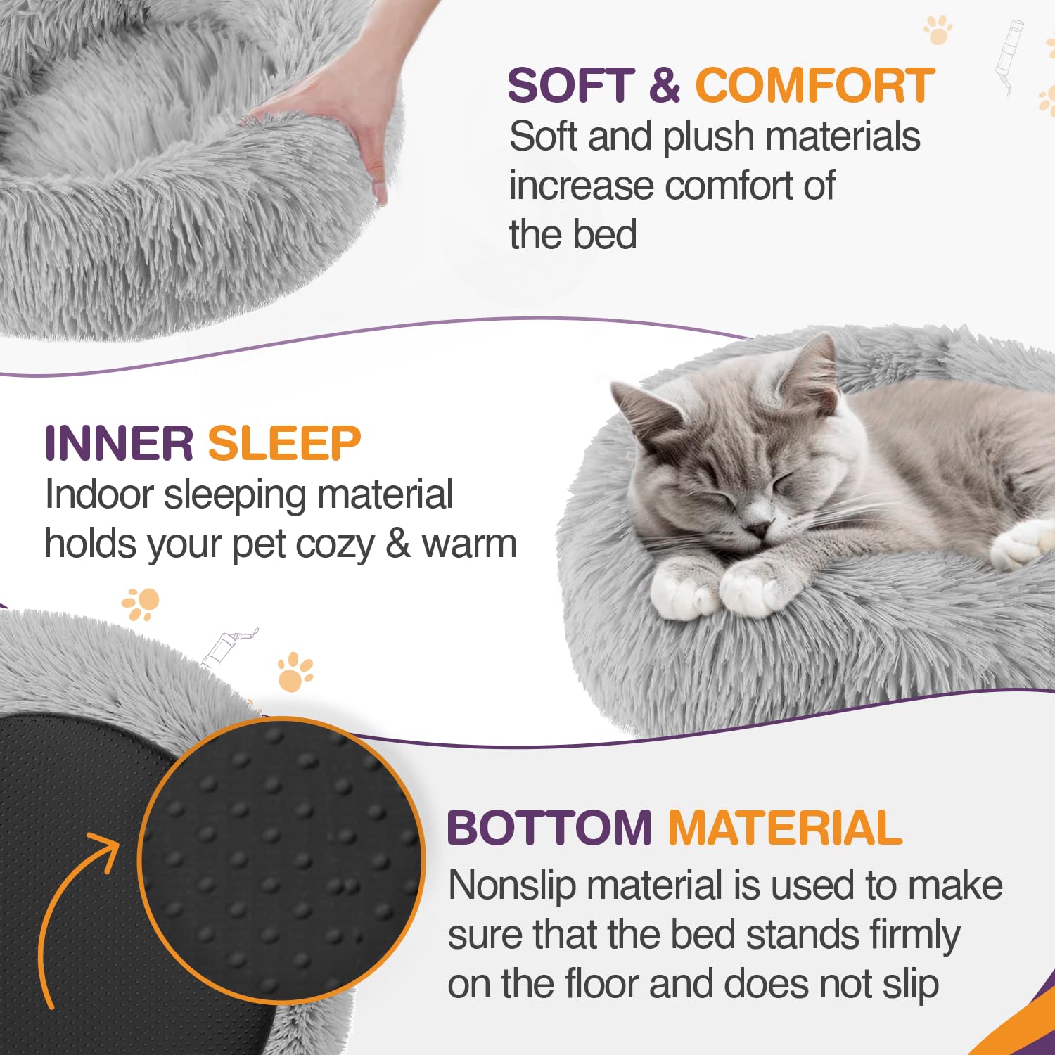 Nosterna Plush Donut Cat & Dog Bed - Calming Self-Warming Bed with Anti-Slip Base