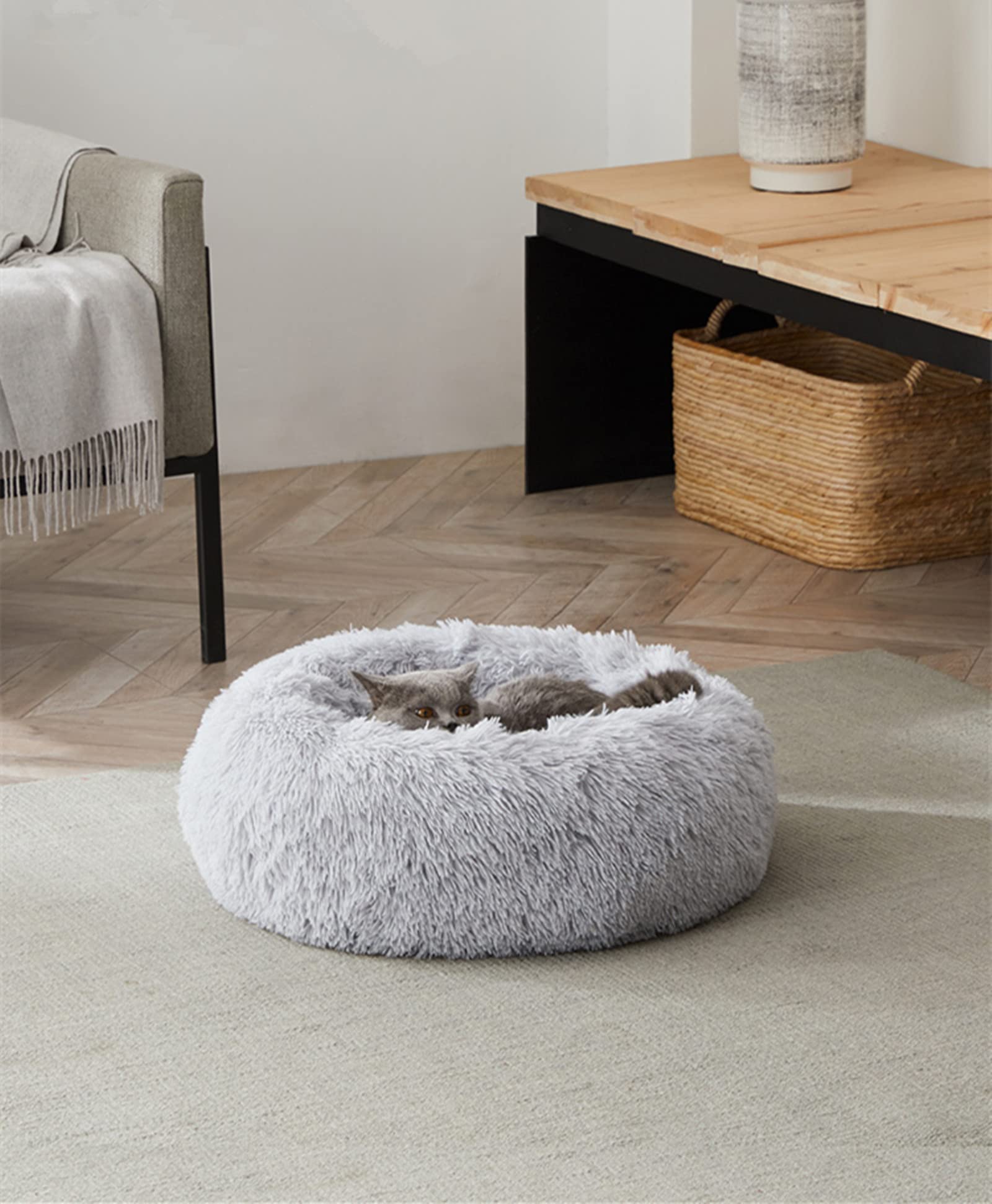 Nosterna Calming Donut Bed - Soft & Fluffy Self-Warming Bed for Dogs & Cats