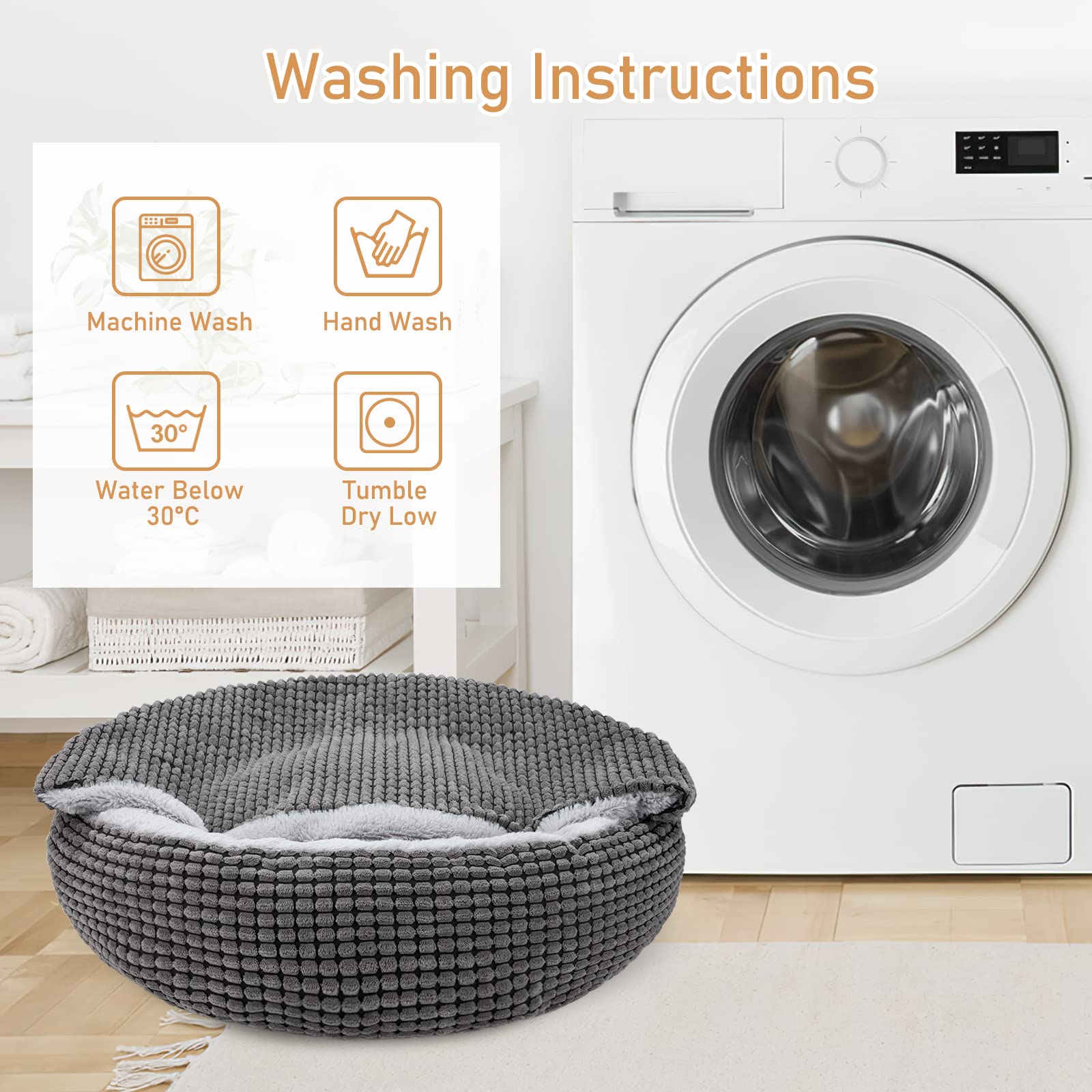 Nosterna Round Calming Donut Dog Bed, Washable Hooded Pet Bed, for Dogs up to 30lbs