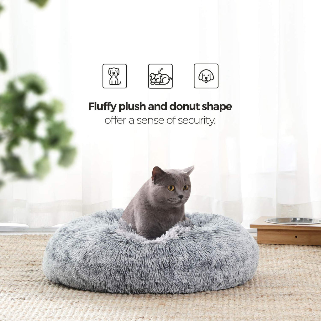 Nosterna Fluffy Dog & Cat Donut Bed - Washable Long Plush Cushion with Removable Padding