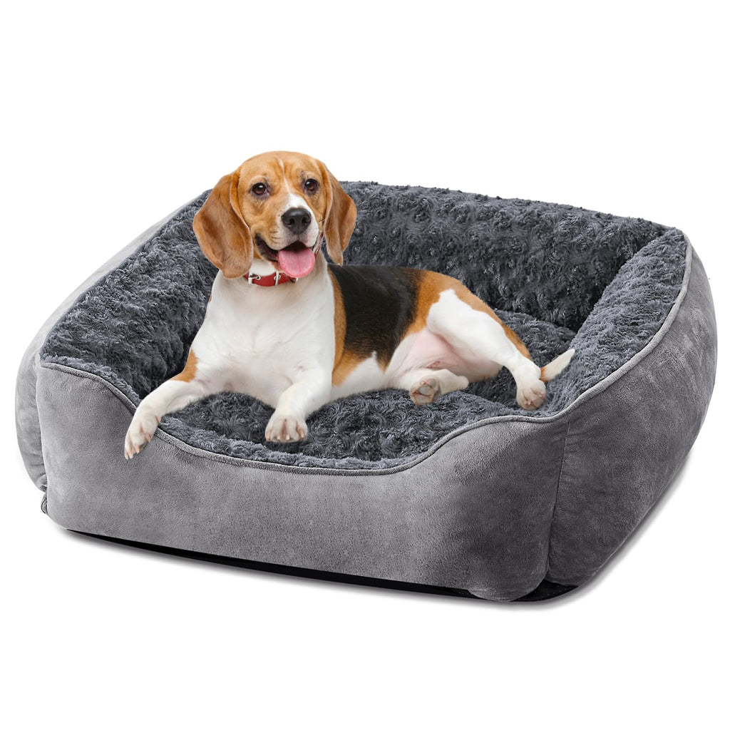 Nosterna Medium Dog Bed - Washable Anti-Anxiety Plush Mattress with Non-Slip Bottom