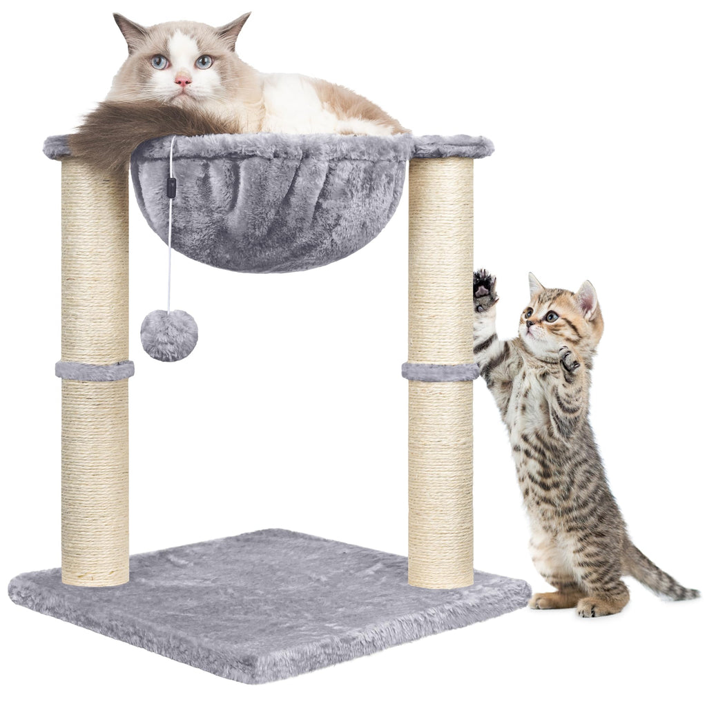 Cat Scratching Post, 50cm Cat Tree with Cat Hammock Bed, Scratching Posts for Indoor Cats with Hanging Ball Toy, Small Cat Tree for Kitten Pets Playing and Relaxing, Grey