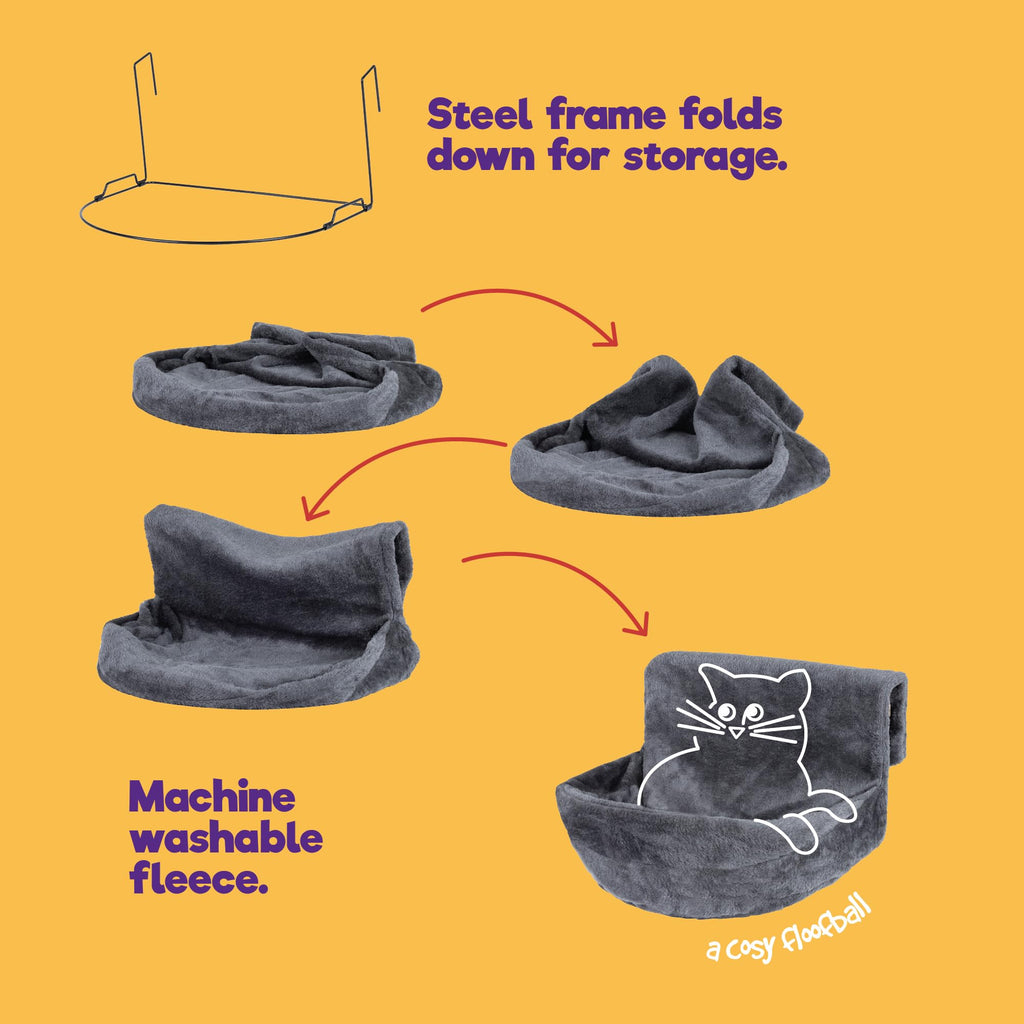 Nosterna Deluxe Radiator Cat & Dog Bed - Cozy Fleece Hammock with Durable Iron Frame (Grey)