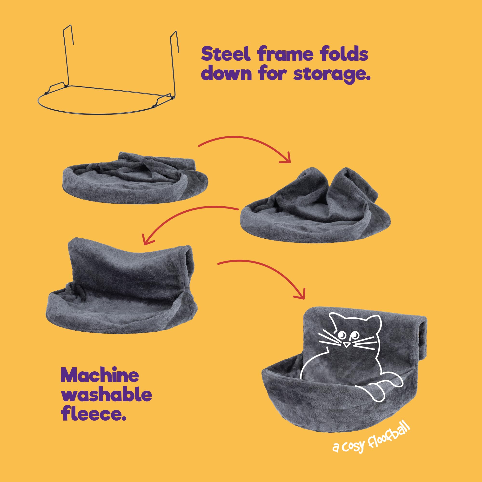 Nosterna Deluxe Radiator Cat & Dog Bed - Cozy Fleece Hammock with Durable Iron Frame (Grey)