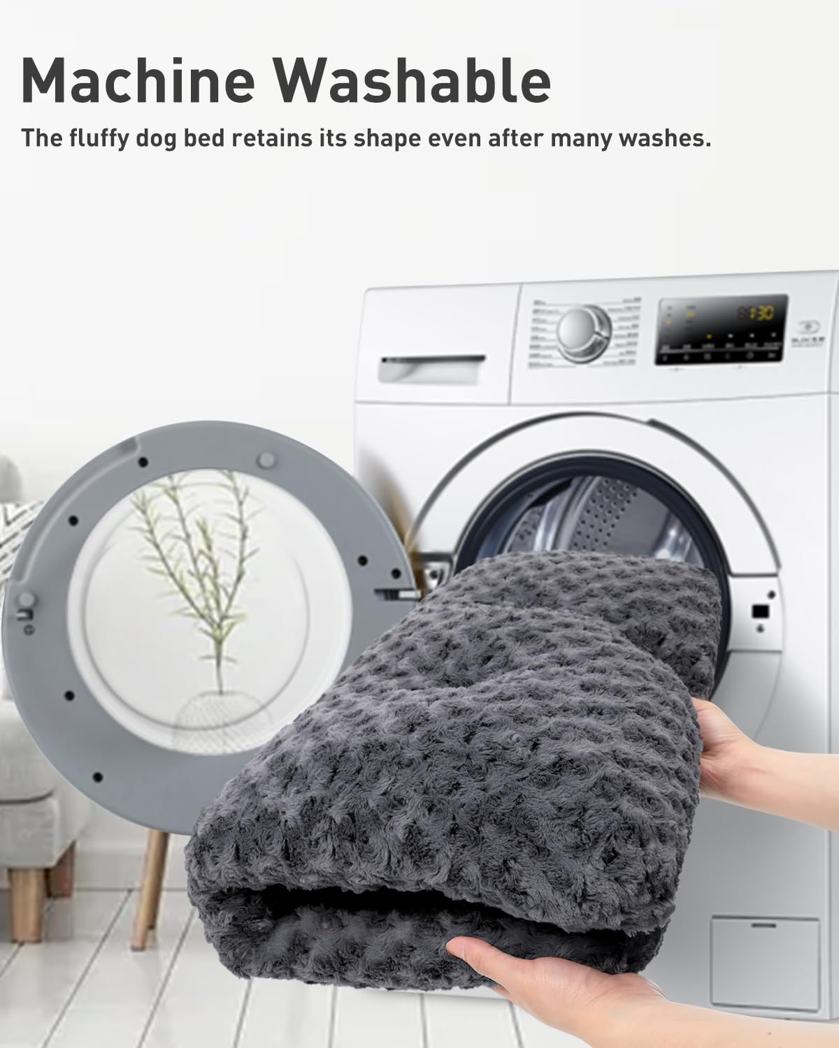 Nosterna Large Dog Bed - Washable Calming Crate Mattress with Non-Skid Bottom