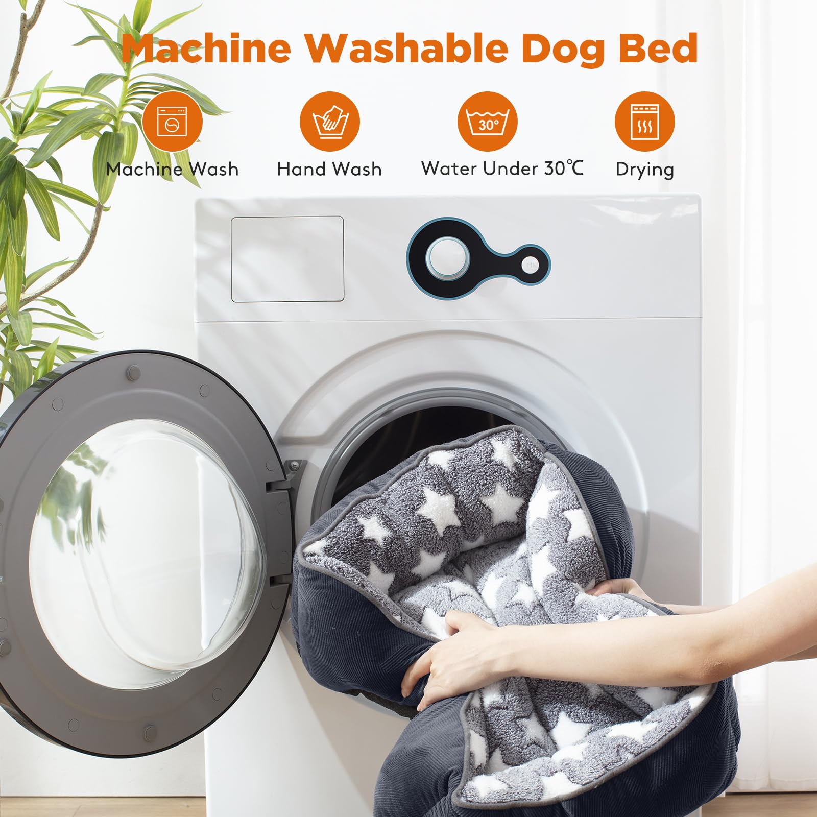 Nosterna Washable Medium Dog Bed - Soft Cosy Rectangle Bed for Small to Large Dogs