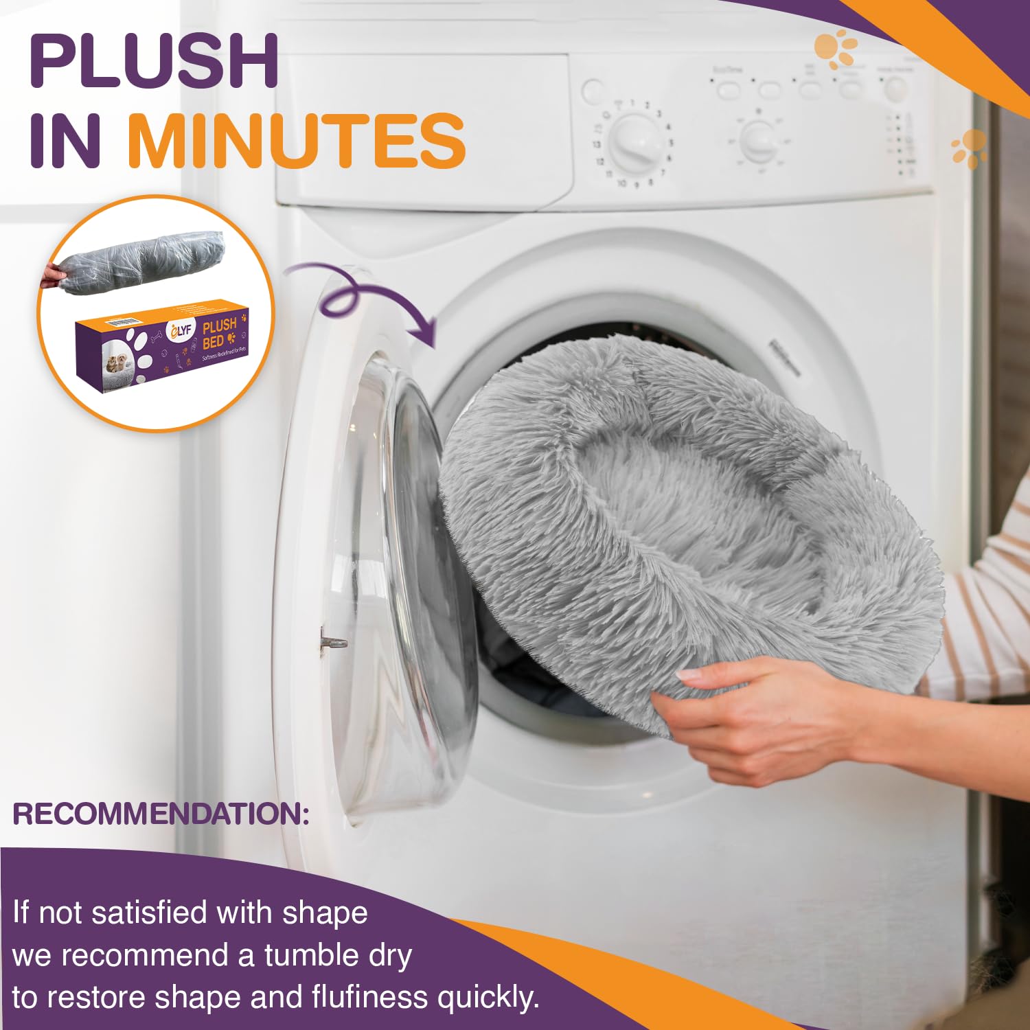 Nosterna Plush Donut Cat & Dog Bed - Calming Self-Warming Bed with Anti-Slip Base