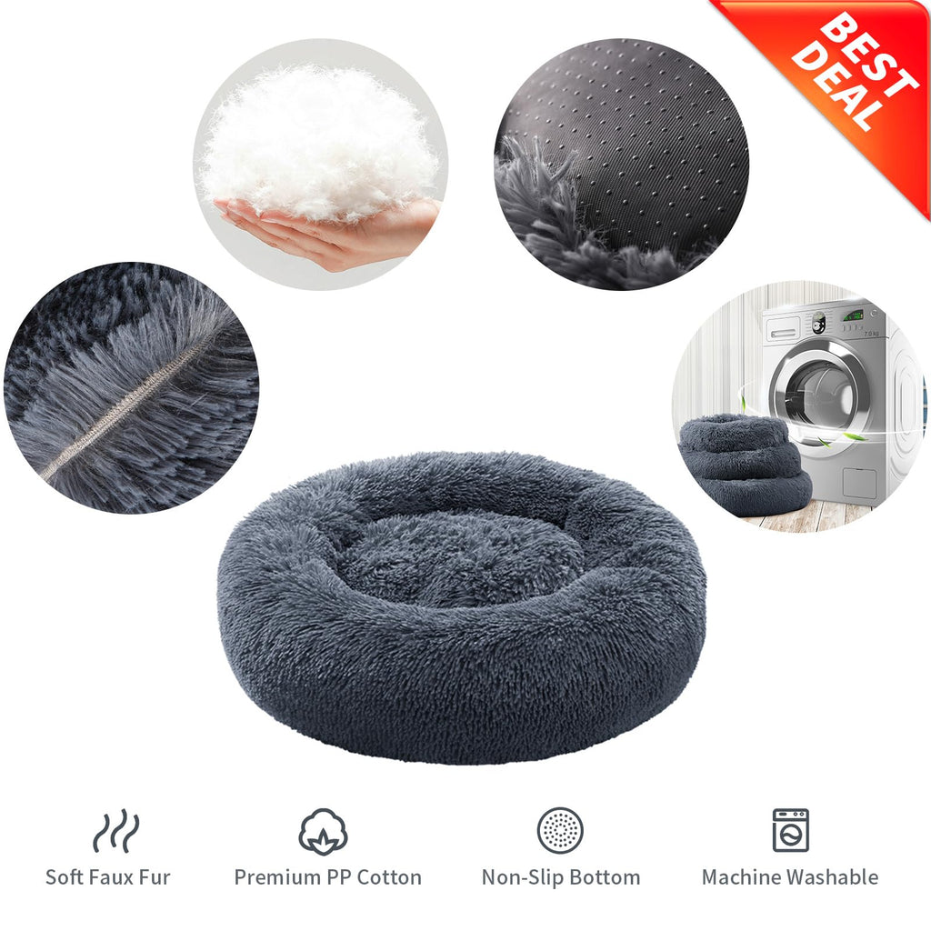 Nosterna Calming Donut Dog Bed - Washable Anti-Anxiety Plush Bed for Medium & Small Pets