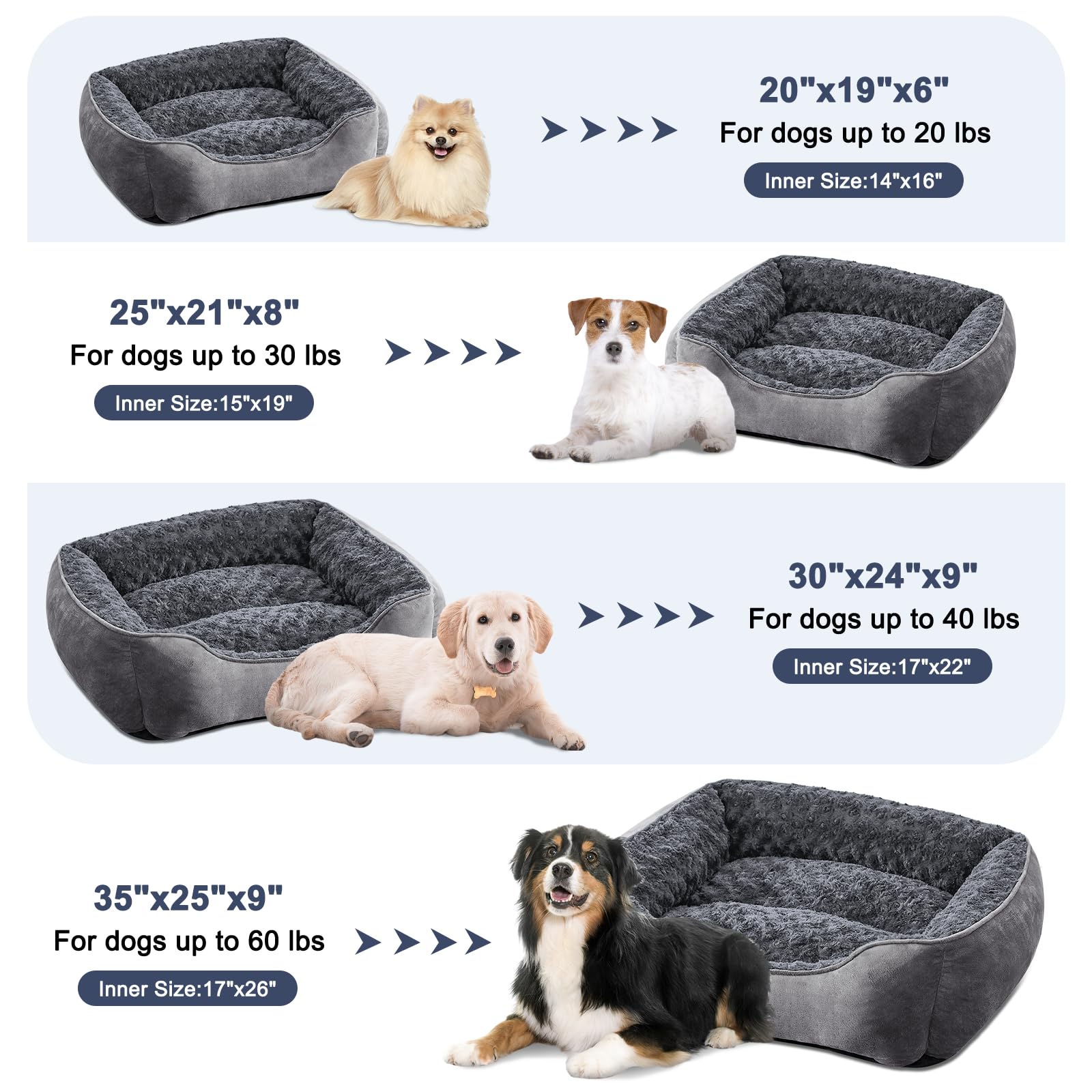 Nosterna Medium Dog Bed - Washable Anti-Anxiety Plush Mattress with Non-Slip Bottom