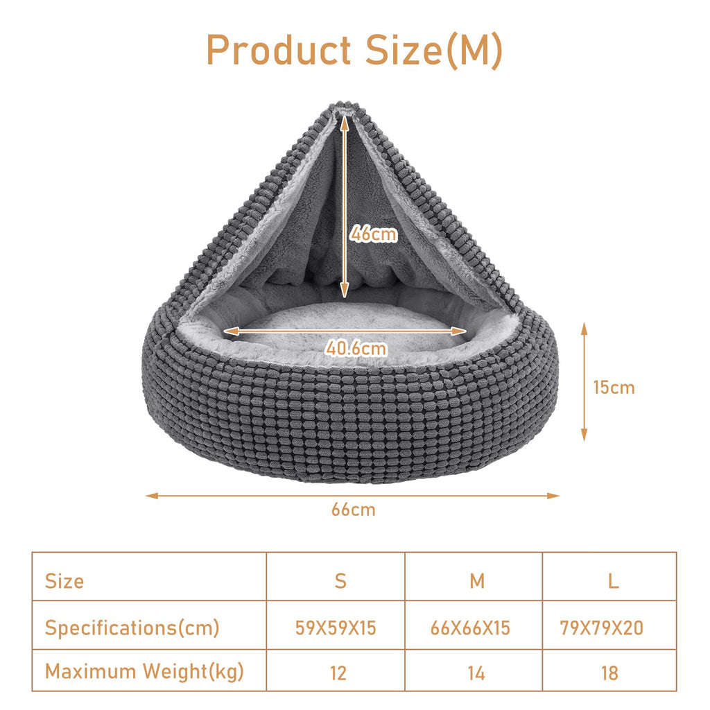 Nosterna Round Calming Donut Dog Bed, Washable Hooded Pet Bed, for Dogs up to 30lbs