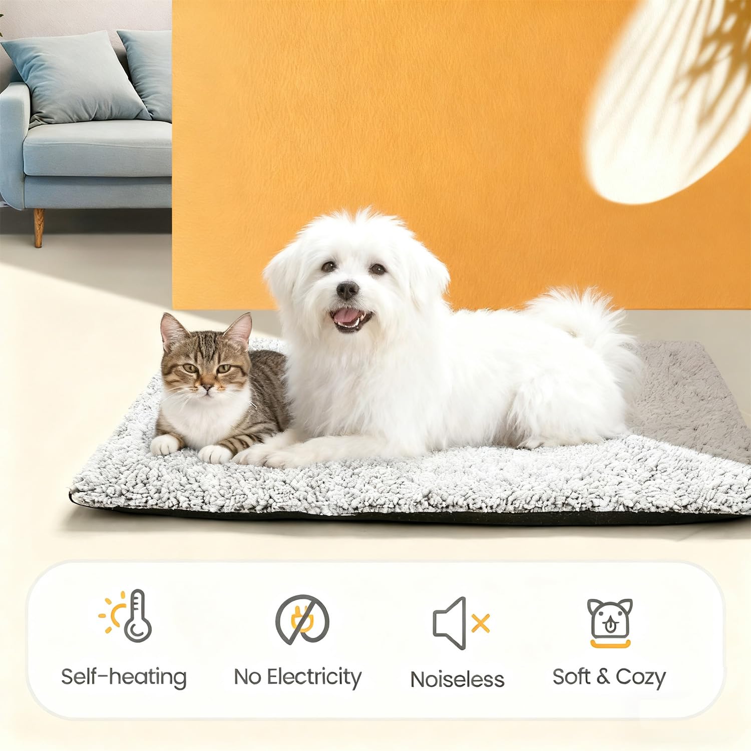 Nosterna Self-Heating Cat & Dog Bed - Washable Thermal Pad with Non-Slip Bottom