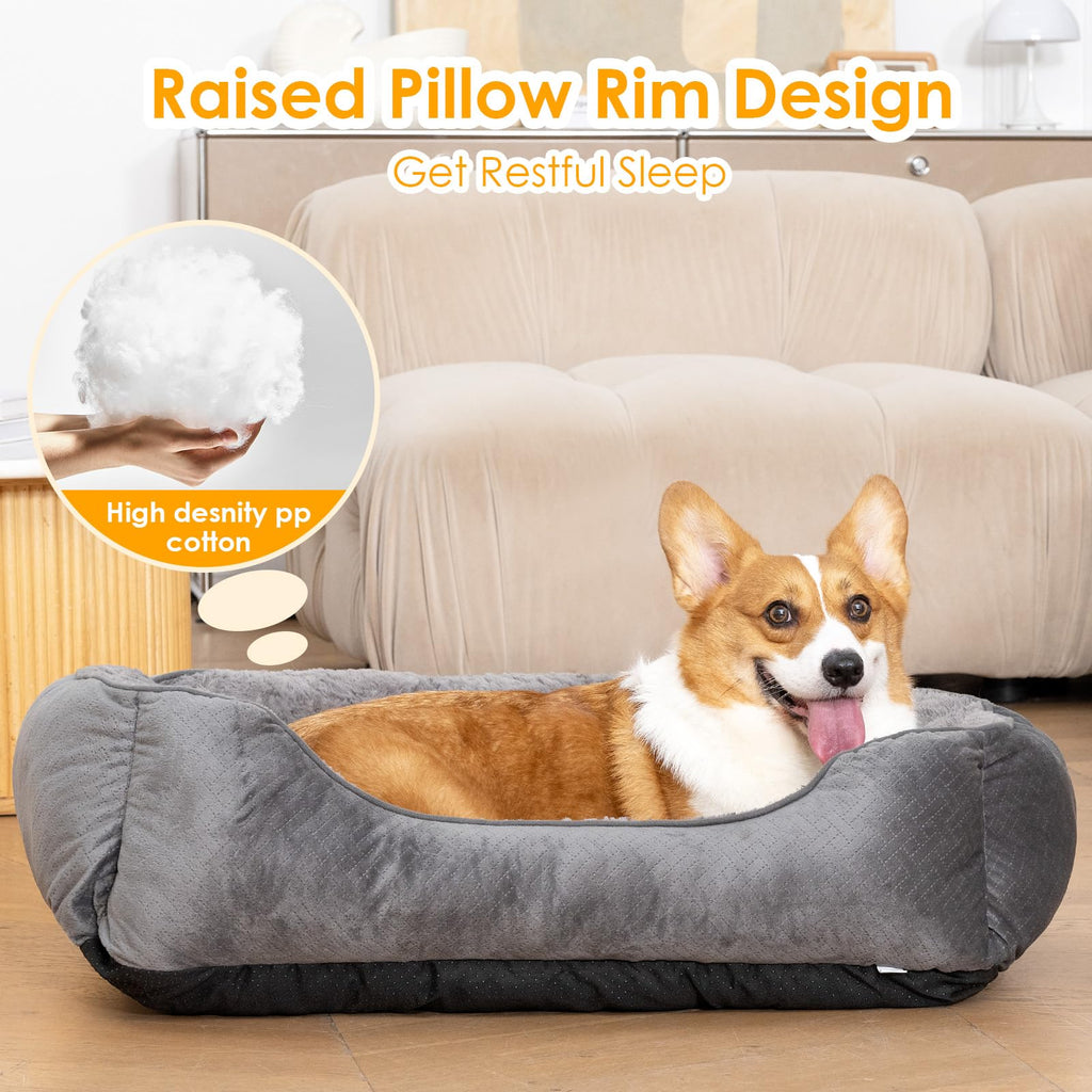 Nosterna Medium Dog Bed - Soft Washable Rectangle Bed with Anti-Slip Bottom & Anti-Anxiety