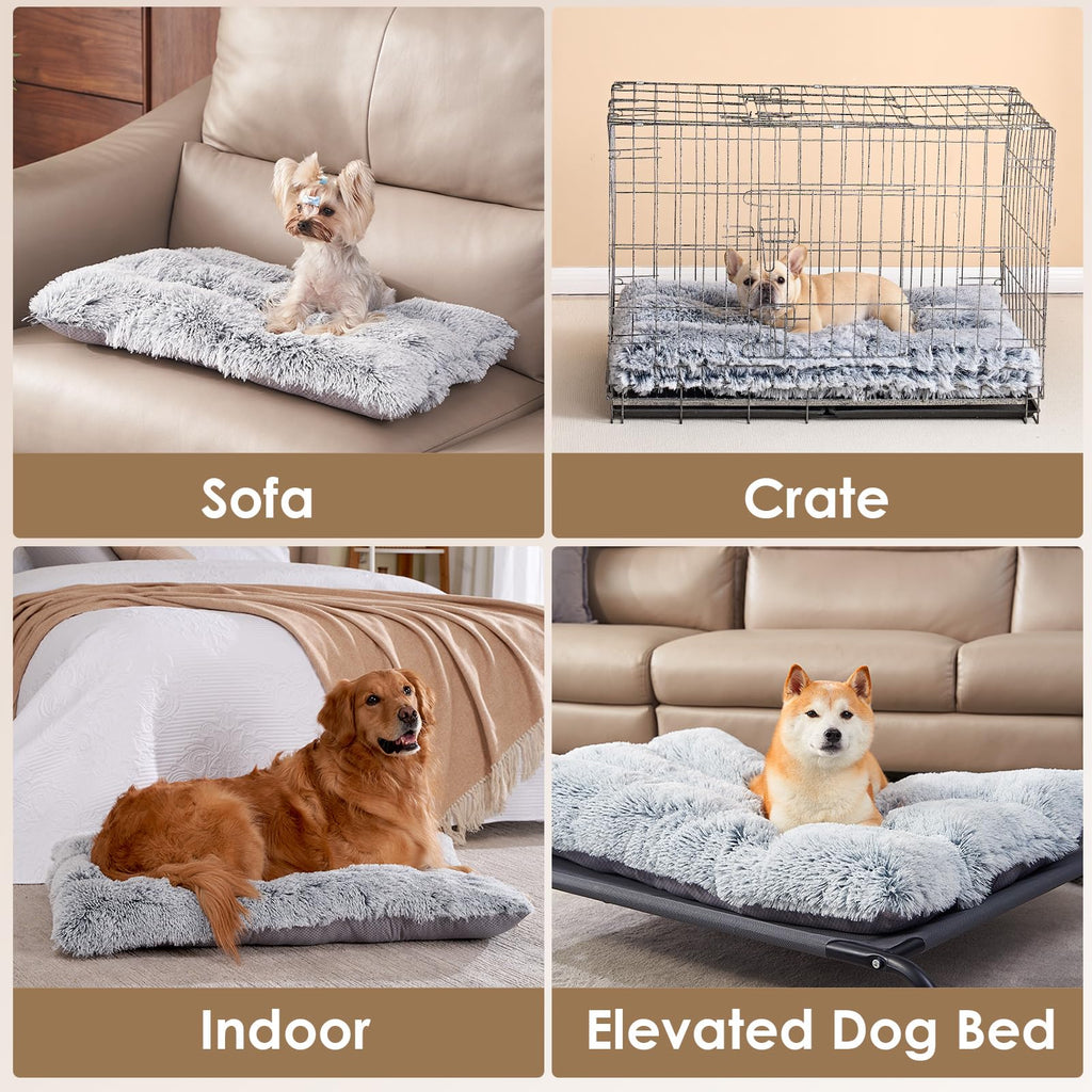 Nosterna Large Washable Crate Dog Bed - Fluffy Calming Bed with Anti-Slip Bottom