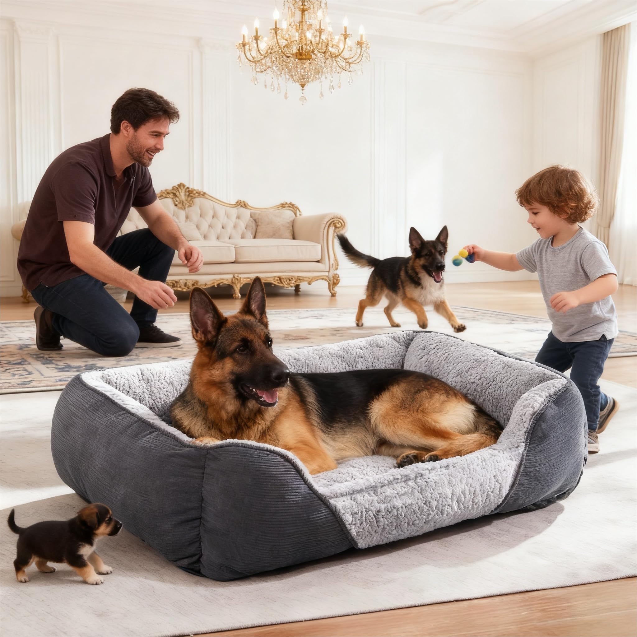 Nosterna Medium Dog Cat Bed, Warm Lamb Fleece, Washable, for Corgi, 63x53x21cm