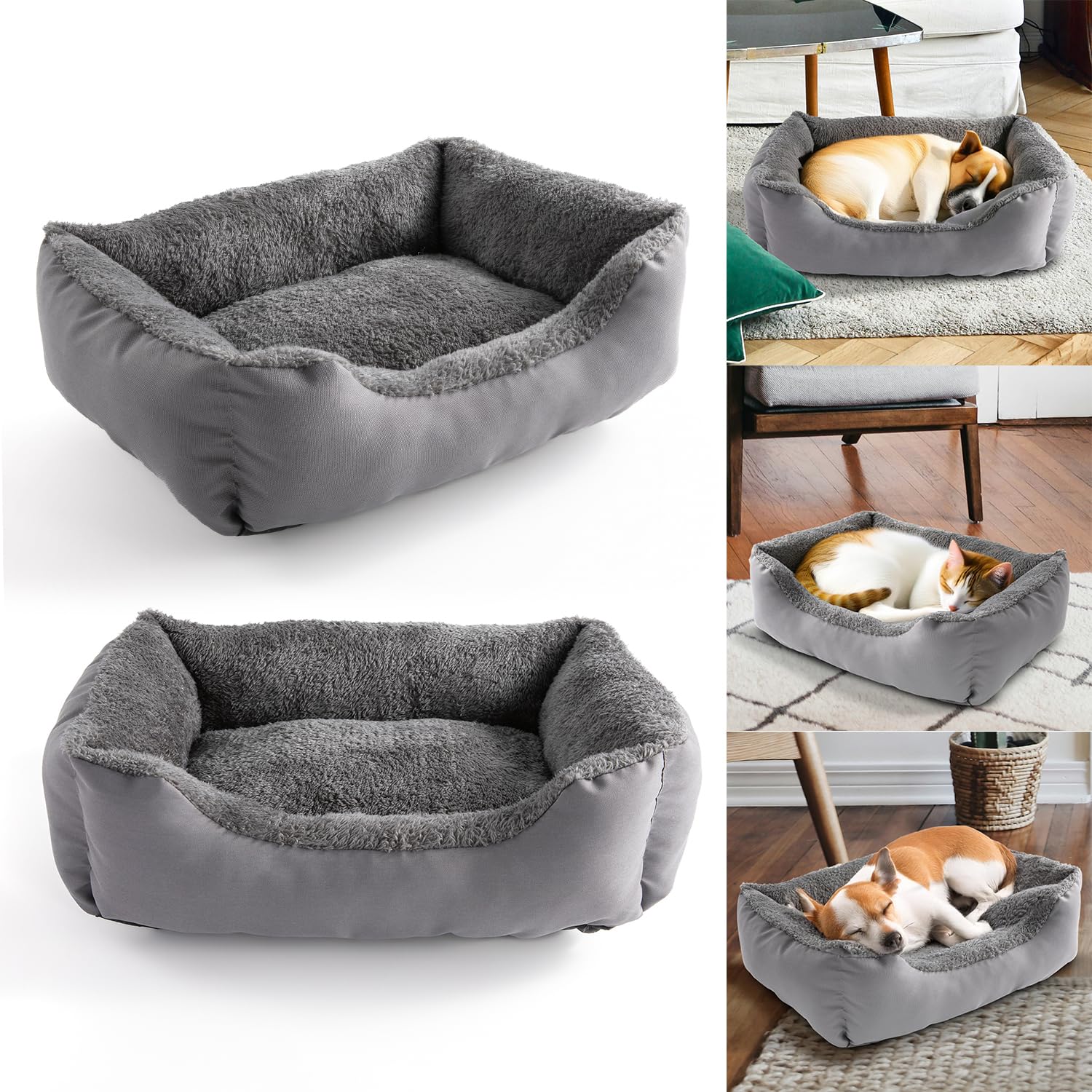 Nosterna Washable Fleece Cat & Dog Bed, Soft Non-Slip Sofa, for Small to Large Pets, Grey
