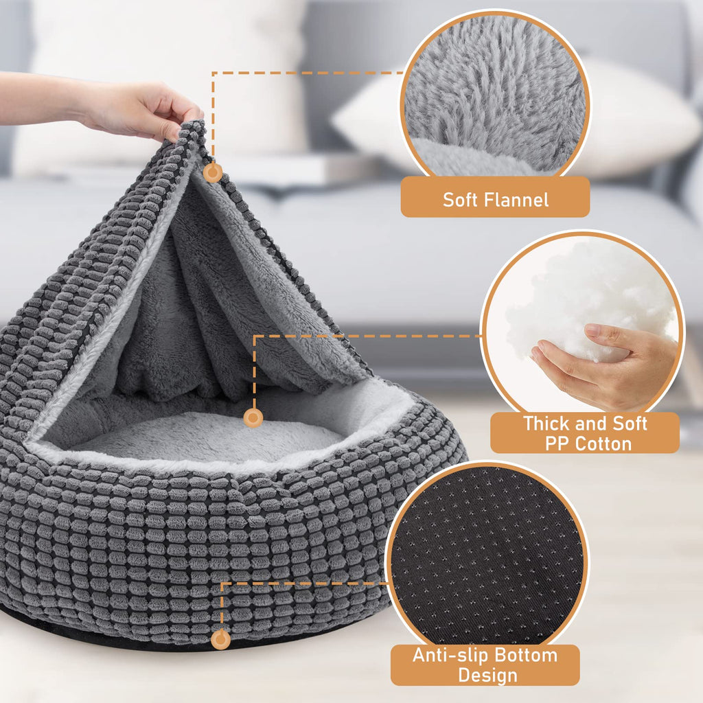 Nosterna Round Calming Donut Dog Bed, Washable Hooded Pet Bed, for Dogs up to 30lbs